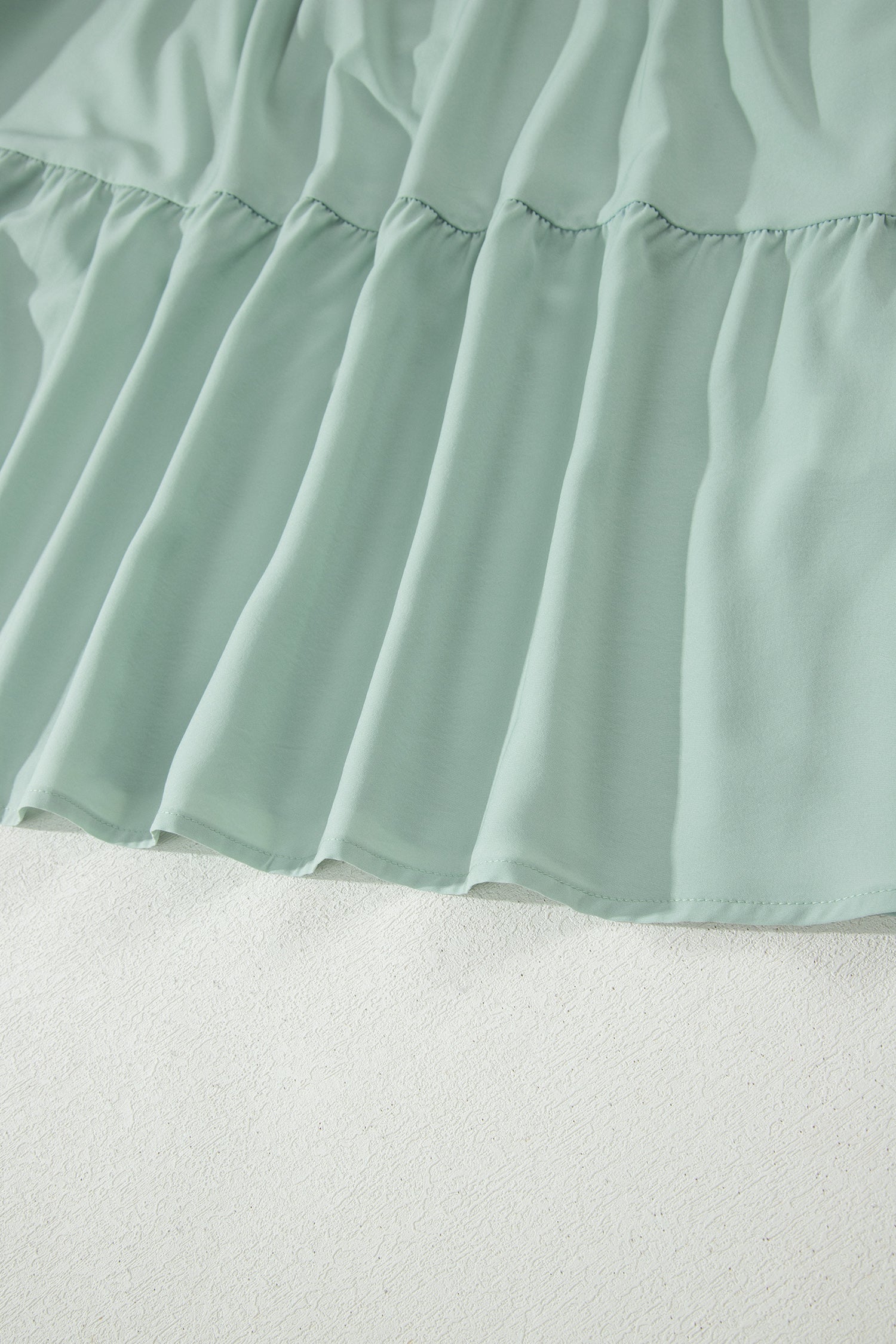Bright Green Solid Color V Neck Short Puff Sleeve High Waist Tiered Maxi Dress
