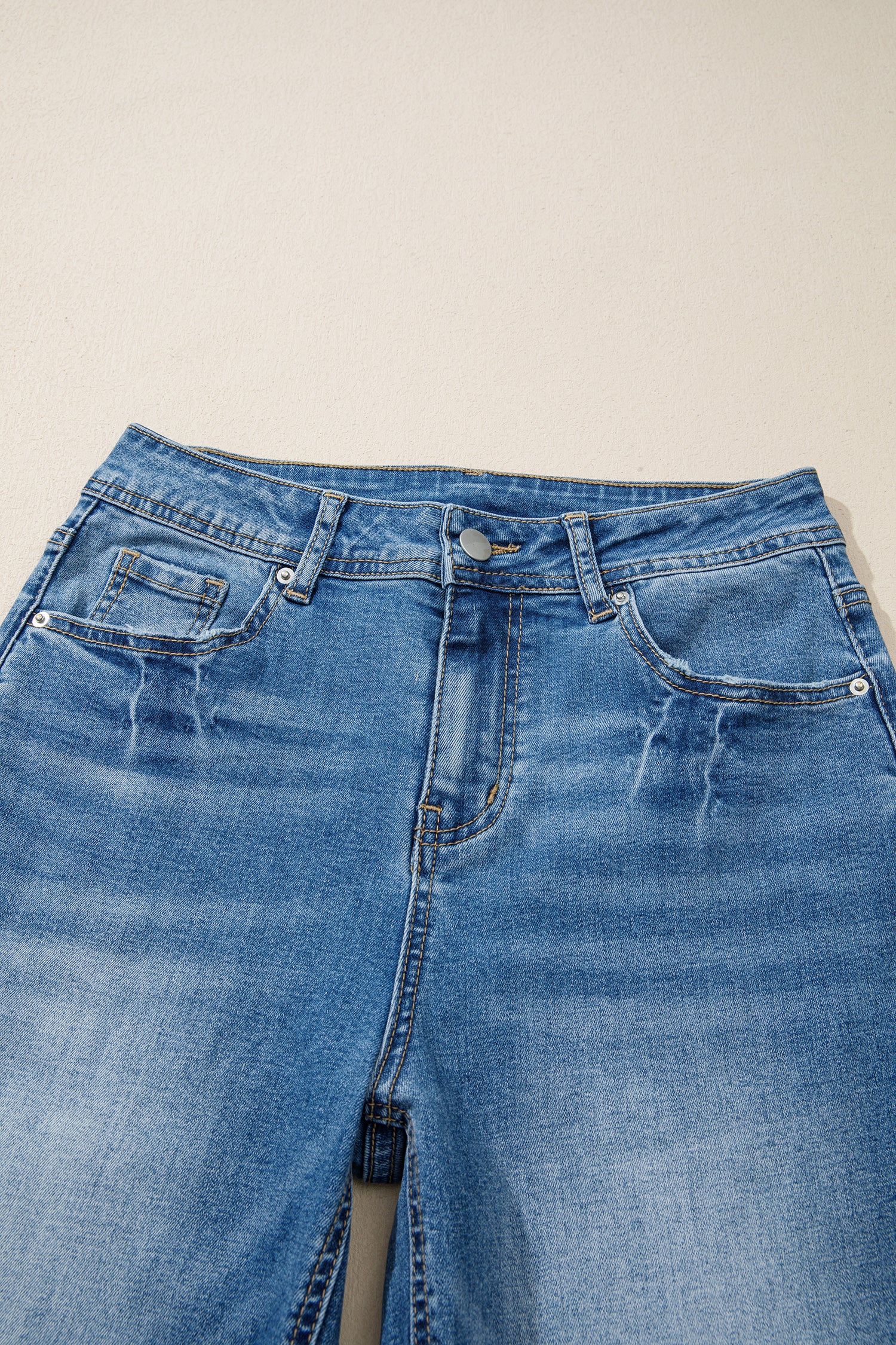 Acid Washed Straight Leg Full Length Casual Jeans