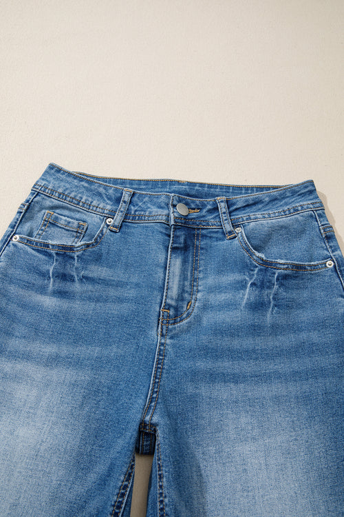Acid Washed Straight Leg Full Length Casual Jeans