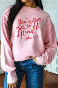 Pink you are so loved Bow Embroidered Graphic Pullover Top