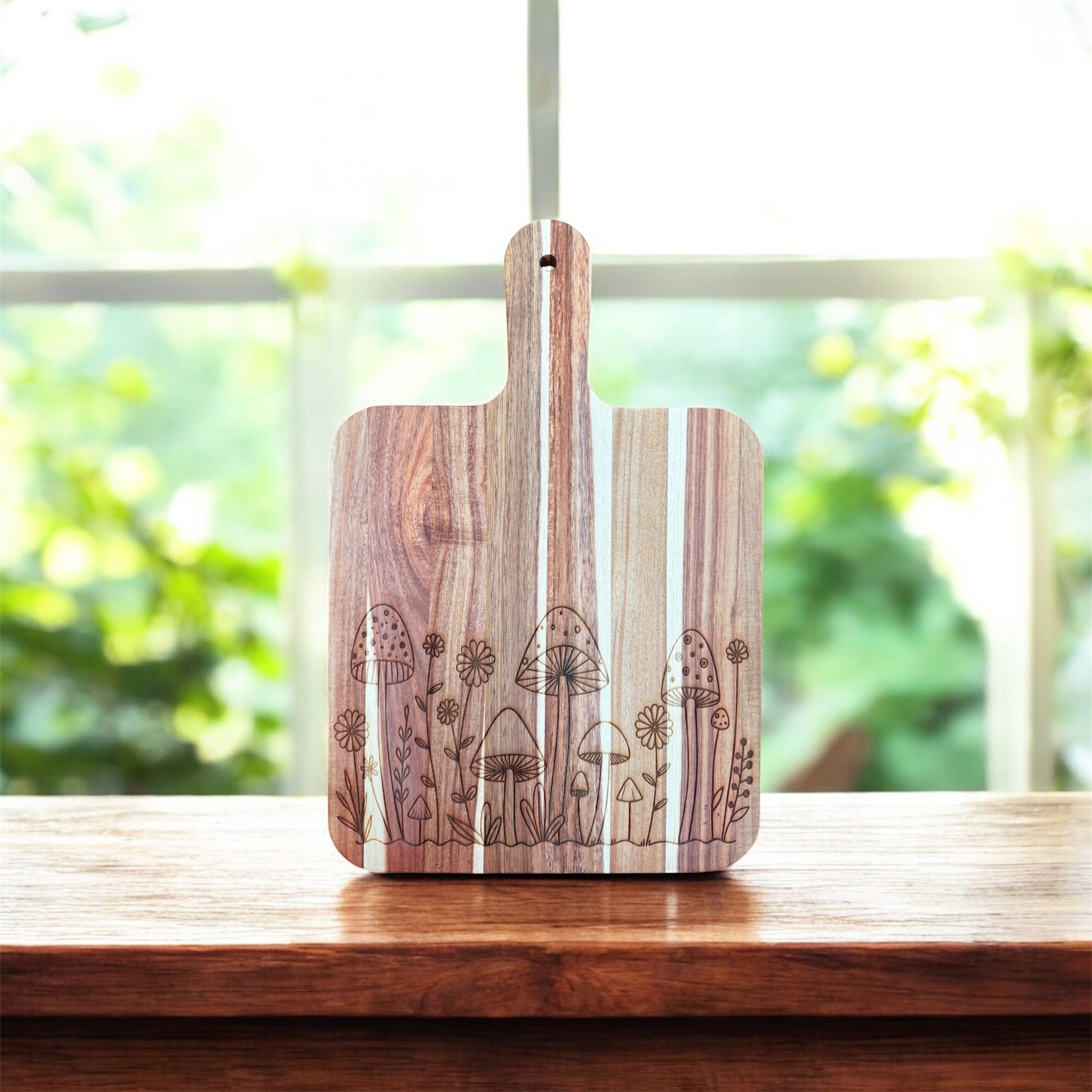 Acacia Cutting Board, Engraved Cutting Board, Floral-2