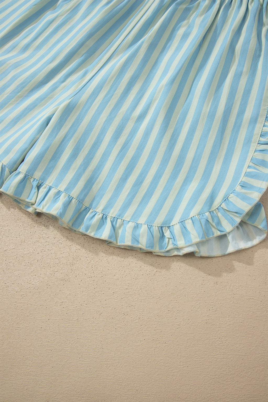 Rose Stripe Elastic Waist Ruffle Trim Casual Shorts