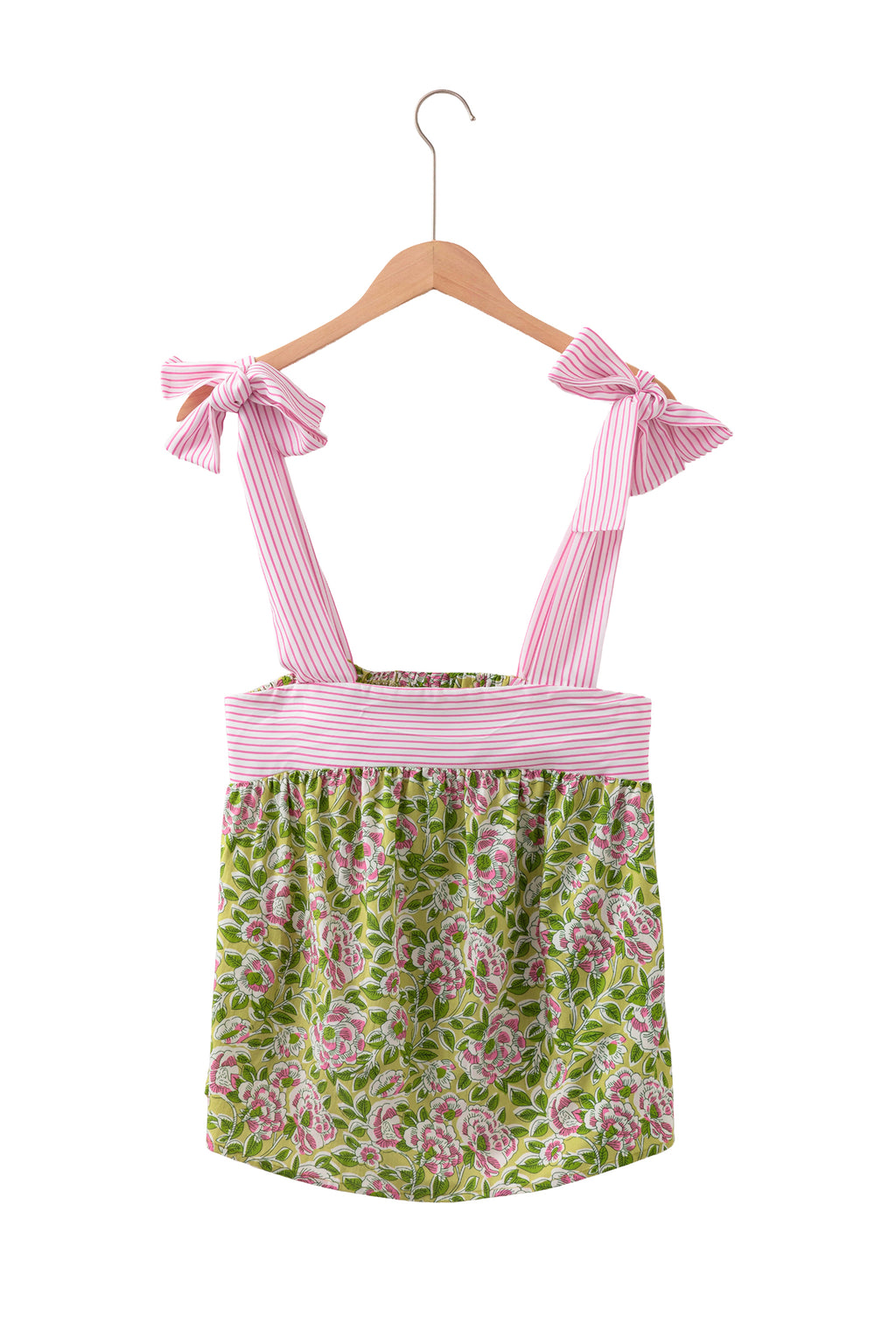 Green Fashion Printed Knot Straps Babydoll Tank Top