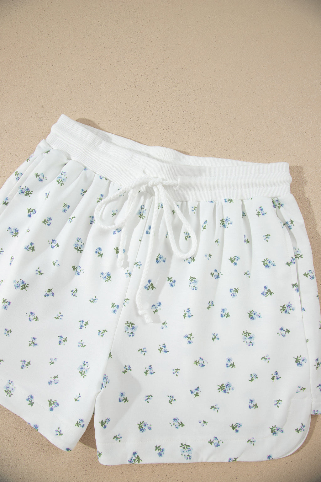 White Floral Print Half Zip Top Matching Short Set