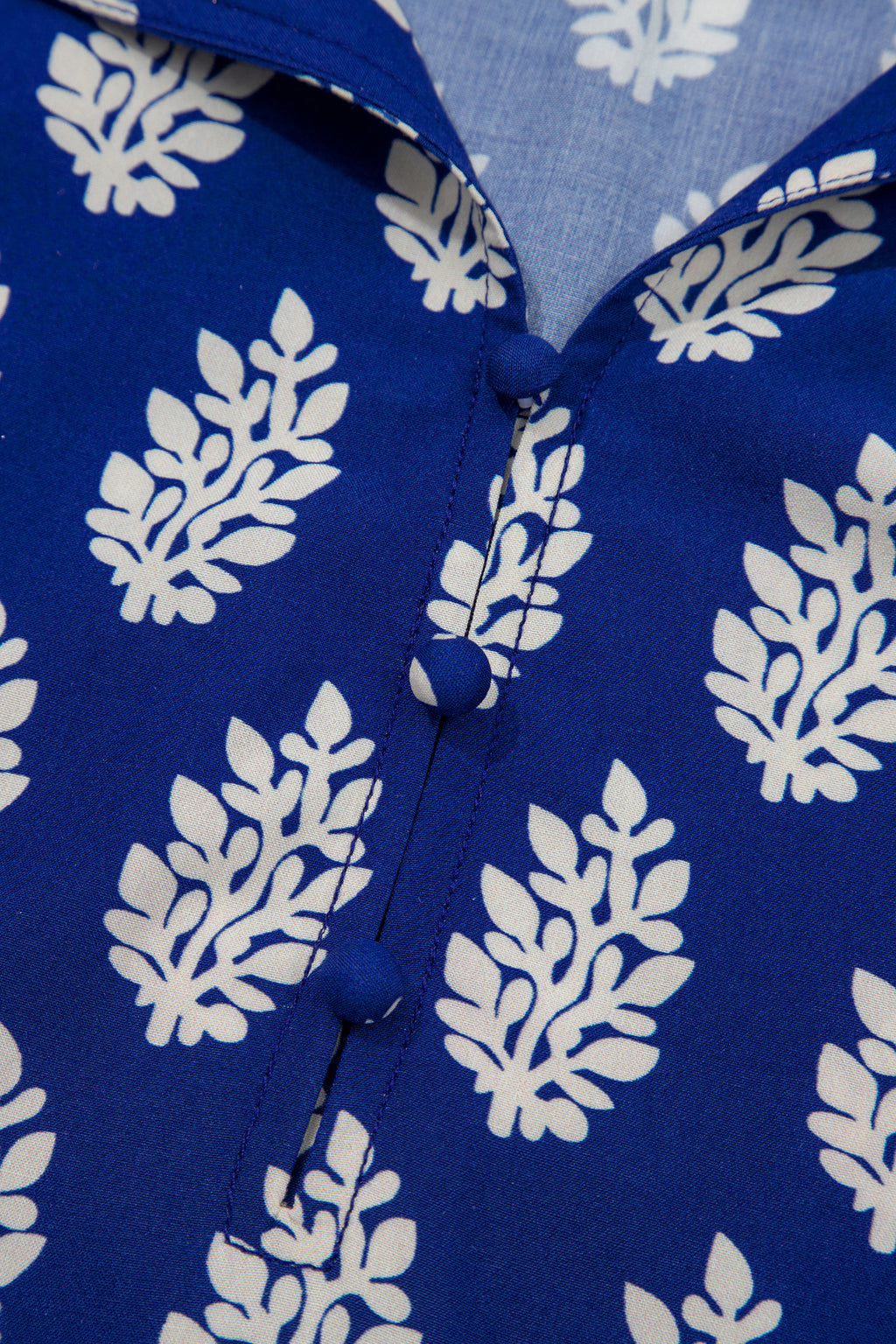 Blue Plus Size Botanical Print Tie V Neck Ruffle Short Sleeve Blouse