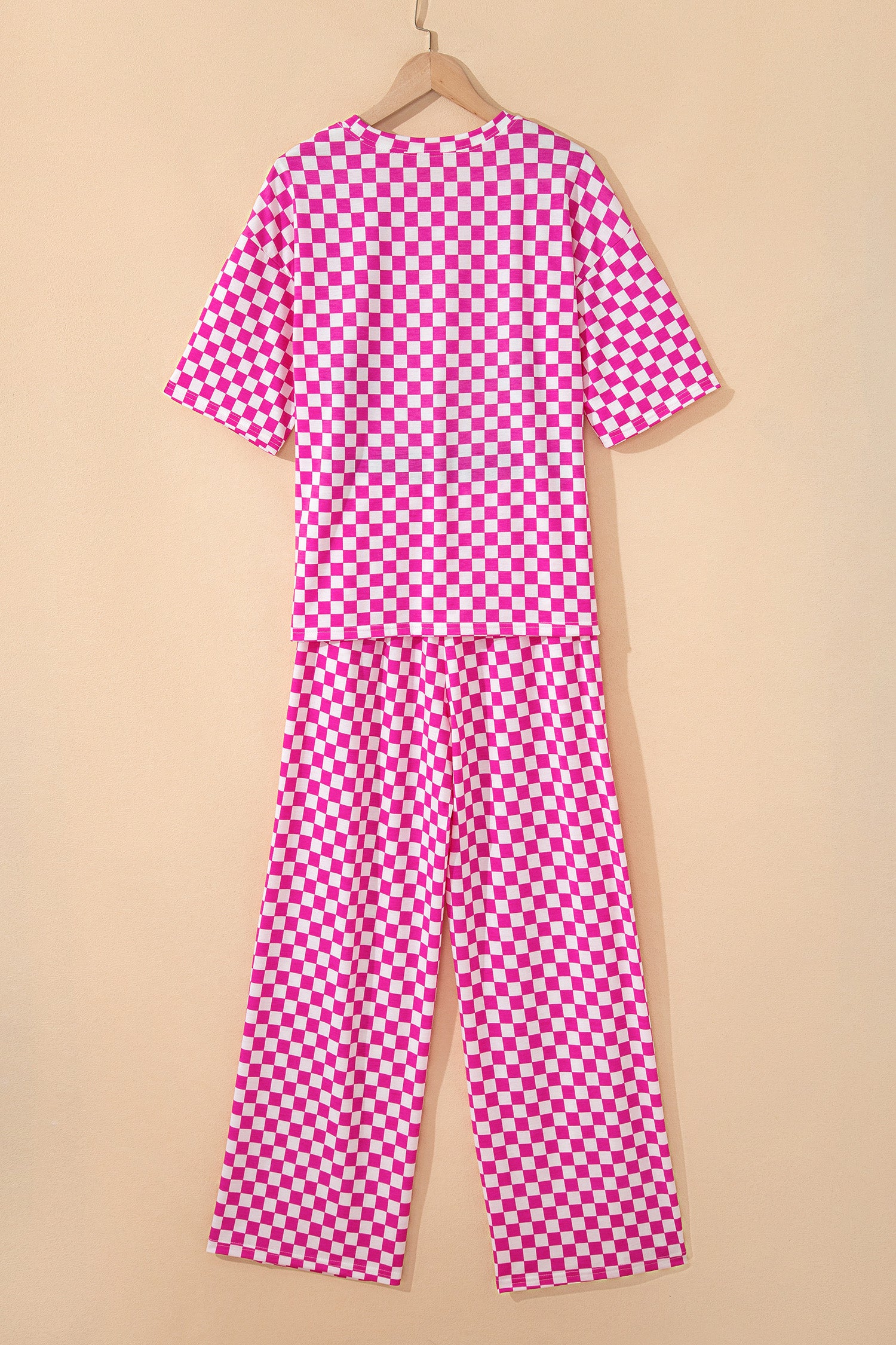 Rose Checkered Print Half Sleeve Tee 2pcs Lounge Pant Set