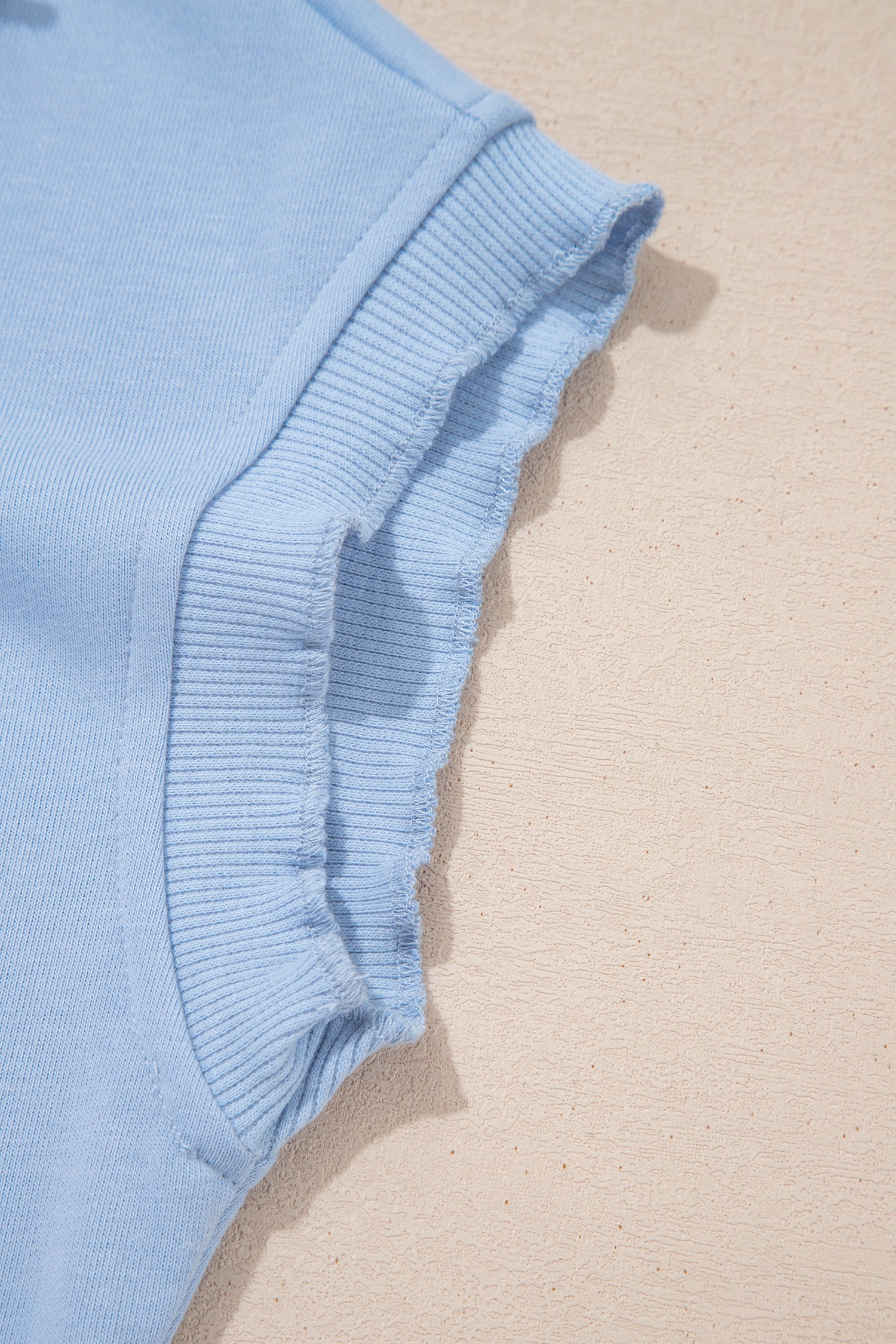Sky Blue Lace Accent Zipped Collar Short Sleeve Top Sweatpants Set