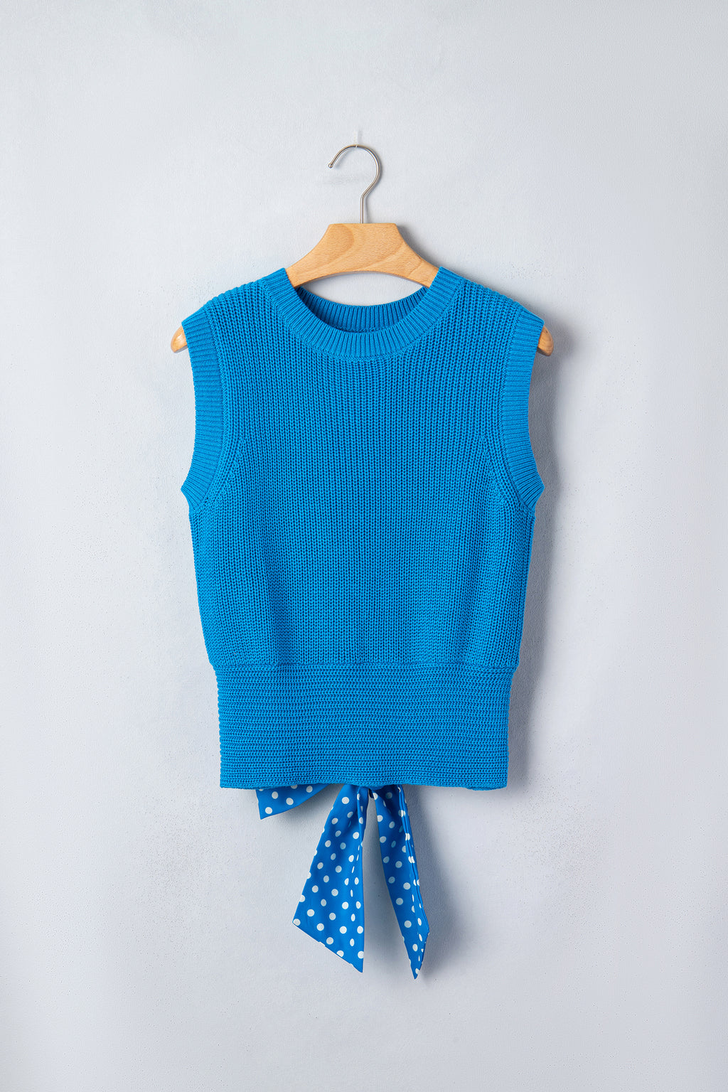 Slim Knit Polka Dot Knot Back Cropped Sweater Tank