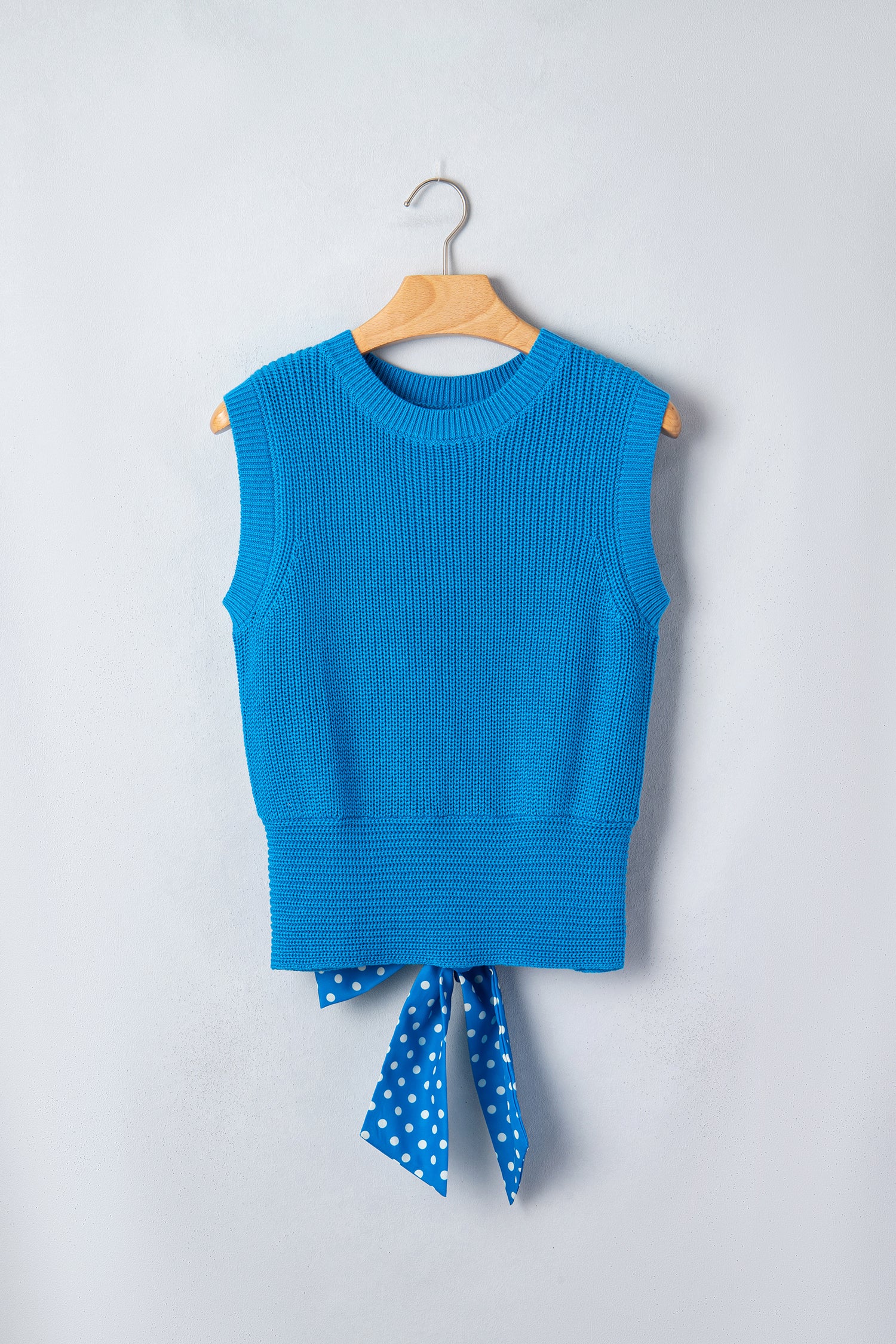 Slim Knit Polka Dot Knot Back Cropped Sweater Tank