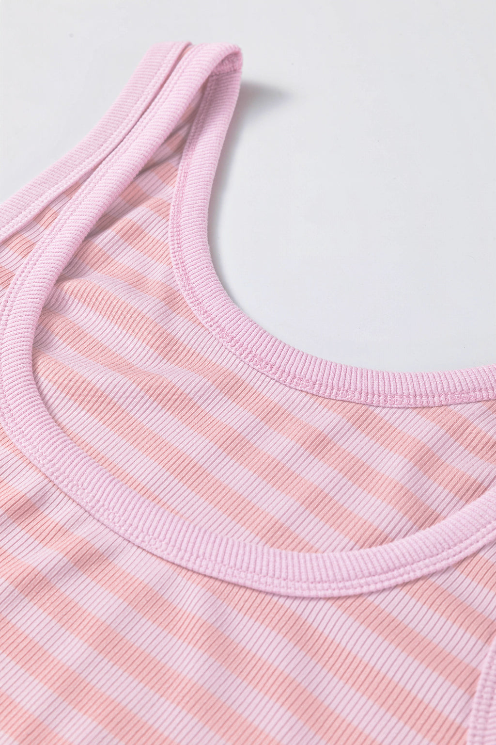 Pink Stripe Ribbed Knit Slim Tank Top