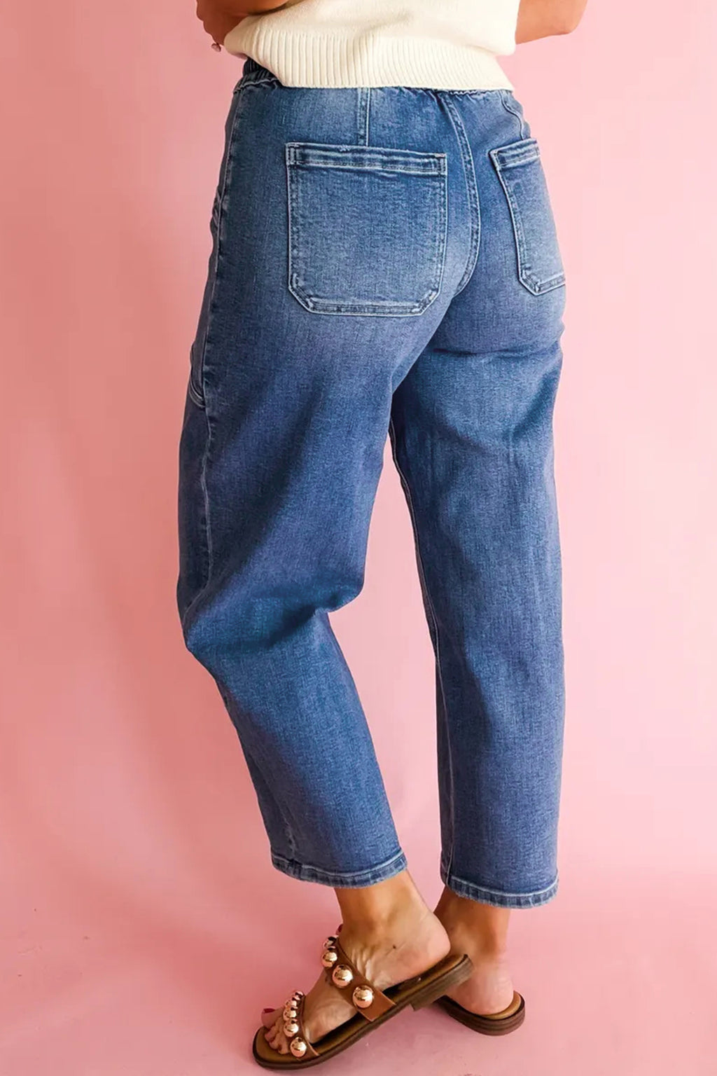 Ashleigh Blue Drawstring Waist Ankle Length Casual Jeans Regular Fit Pocket Detail Denim Pants