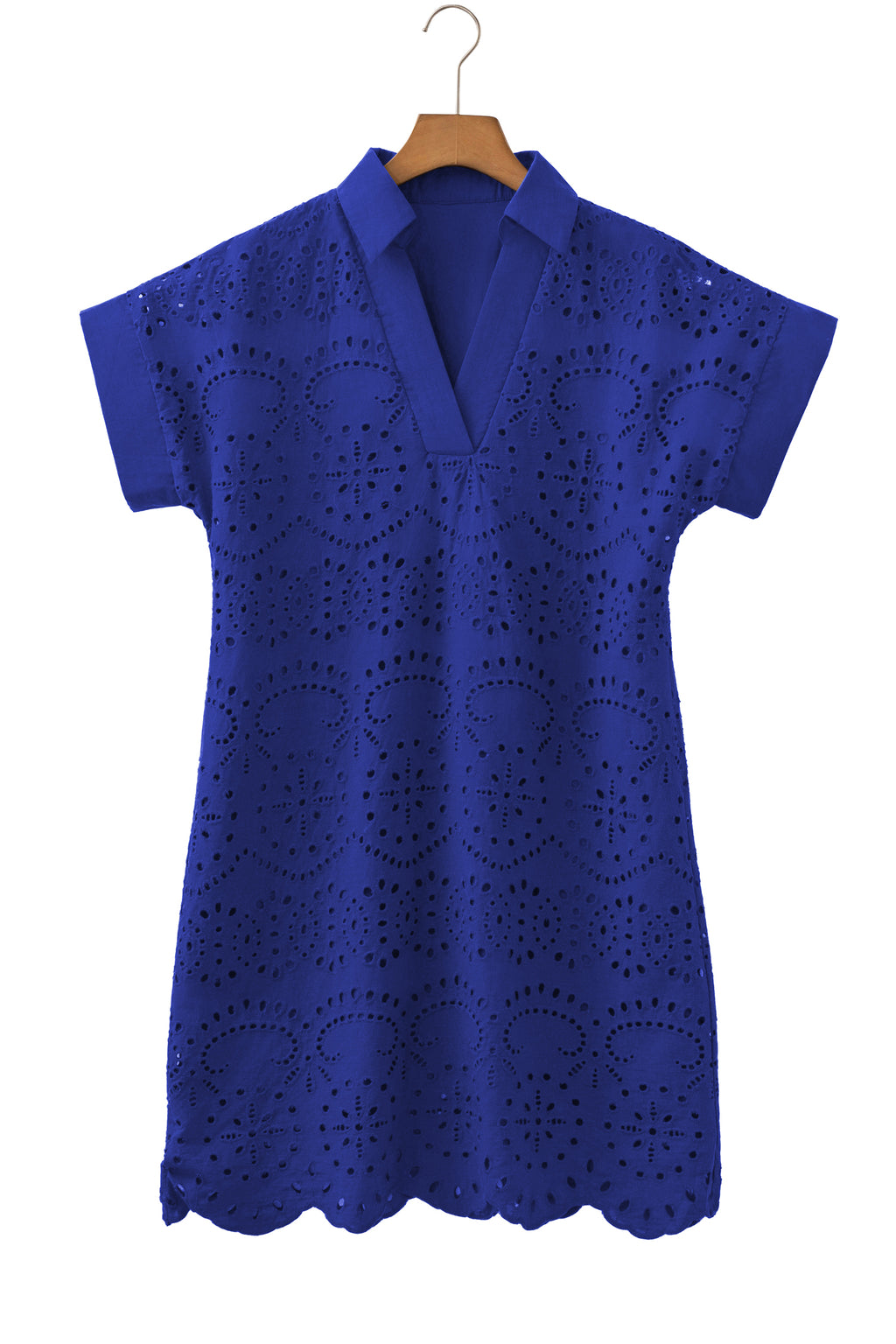 Black Solid Color Eyelet Embroidered T Shirt Mini Dress