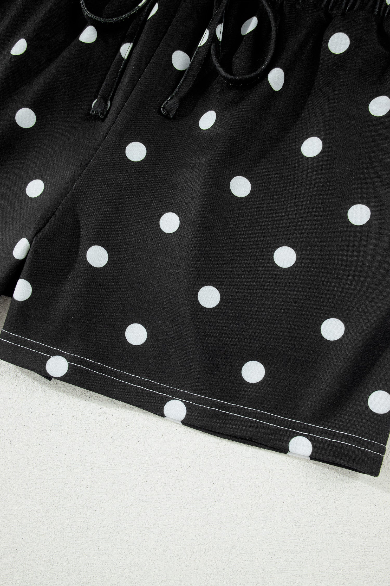 Sky Blue Exposed Seam Detail Polka Dot Loose Tee Drawstring Shorts Set