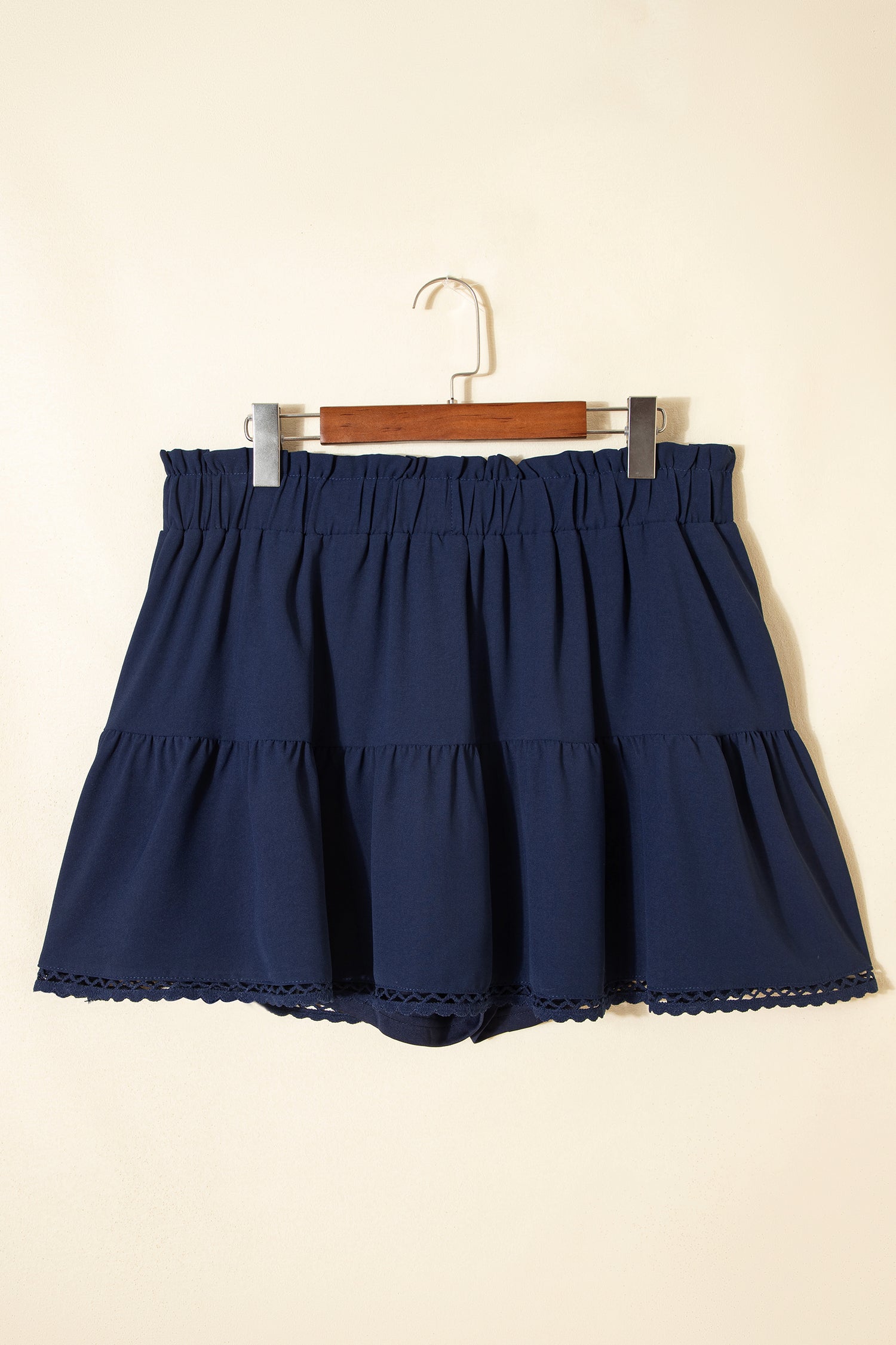 Parchment Plus Size Frilled Elastic Waist Lace Trim Boho Ruffled Shorts