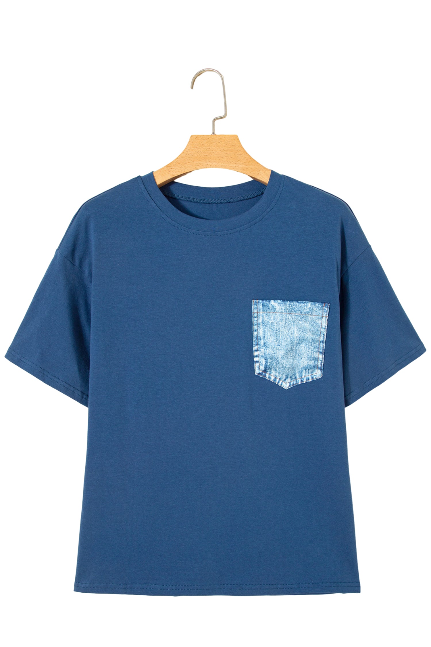 White Color Block Chest Pocket Patched Casual Short Sleeve Top