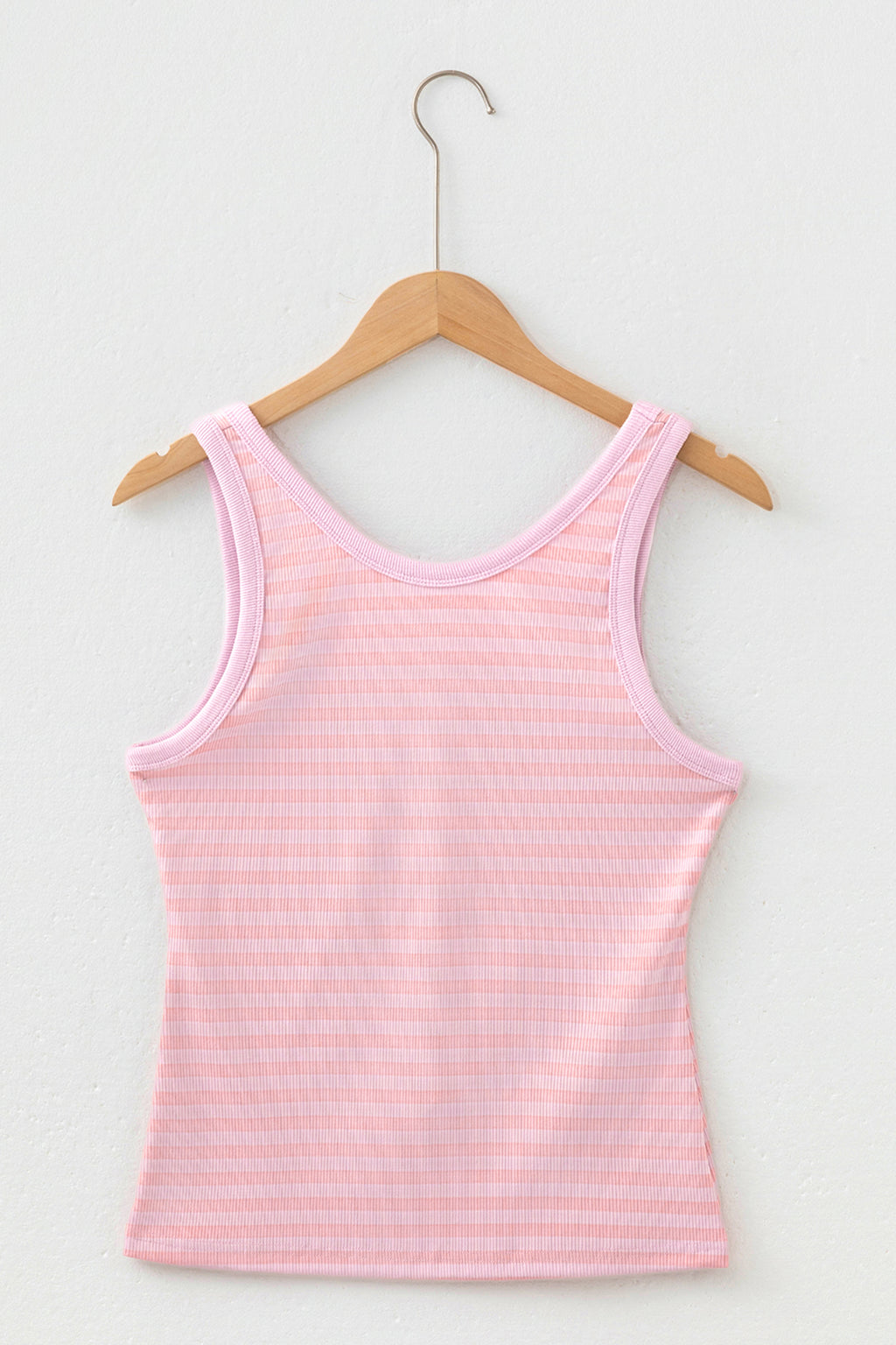 Pink Stripe Ribbed Knit Slim Tank Top