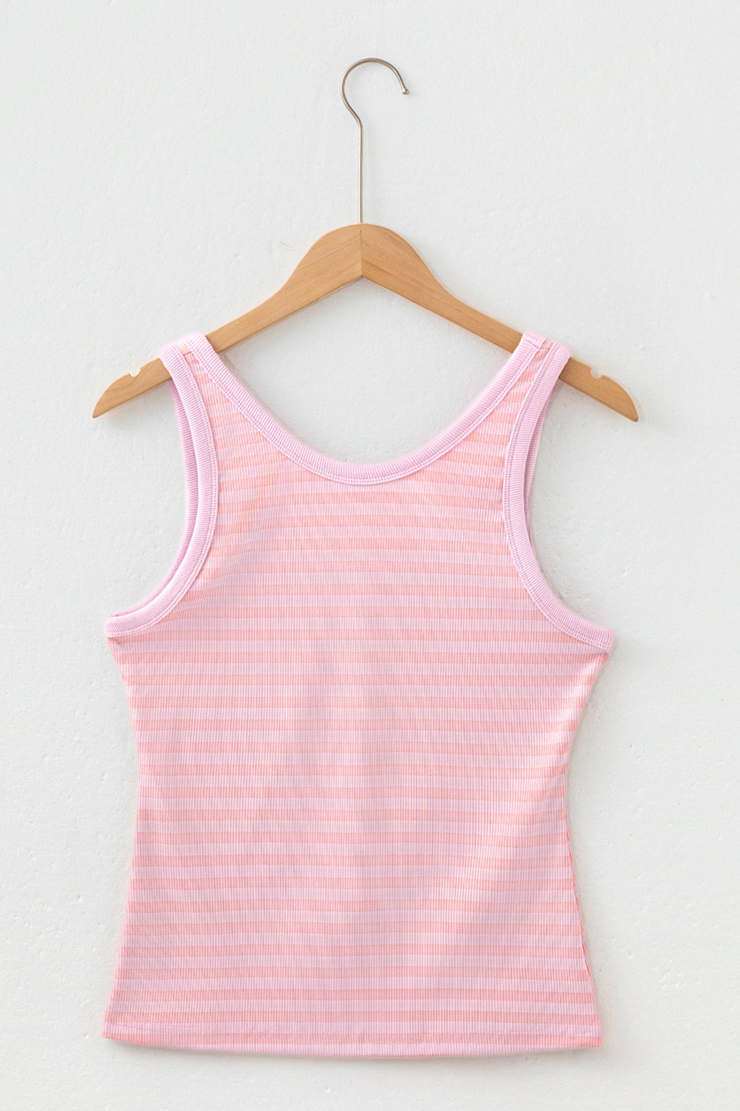 Pink Stripe Ribbed Knit Slim Tank Top