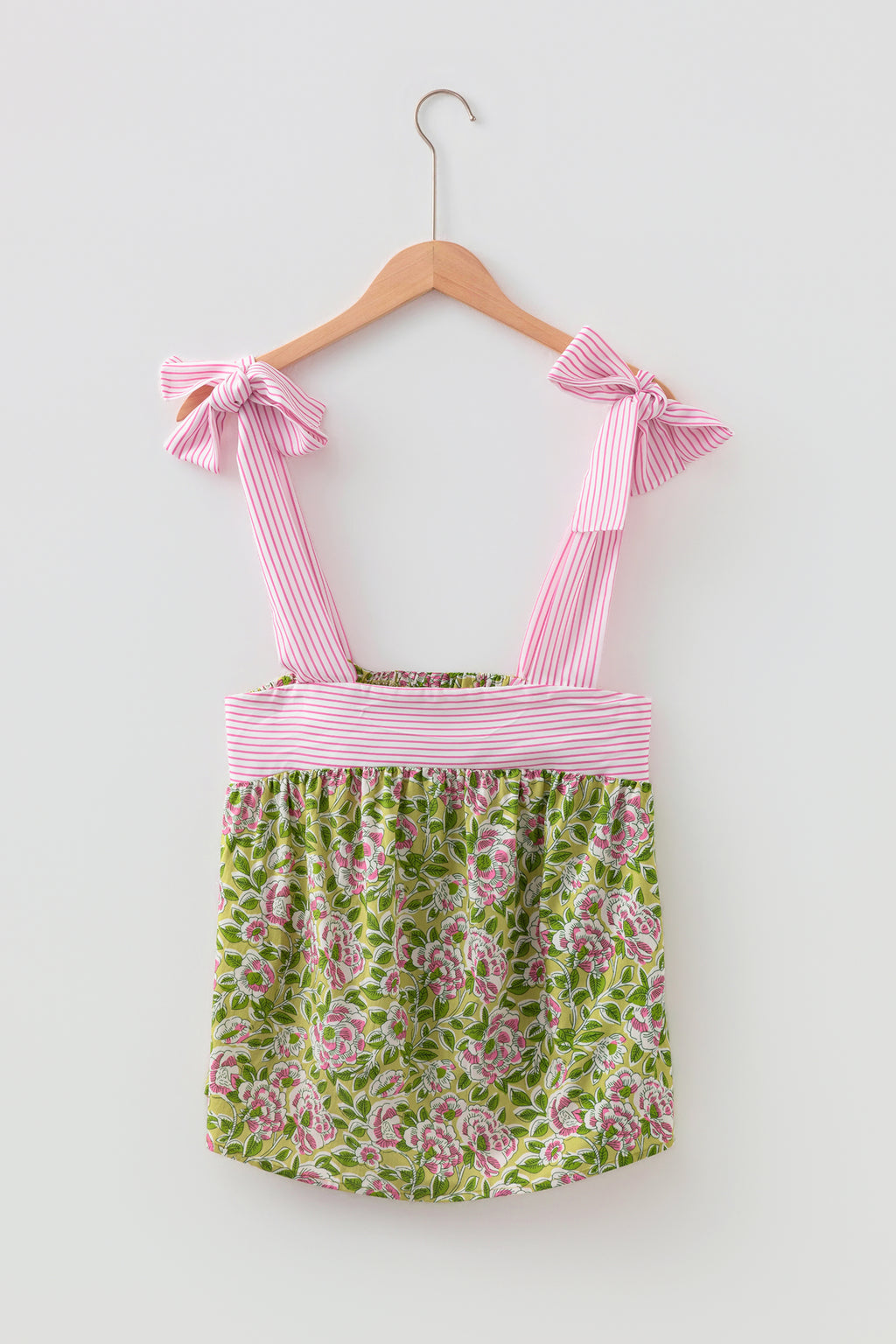 Green Fashion Printed Knot Straps Babydoll Tank Top