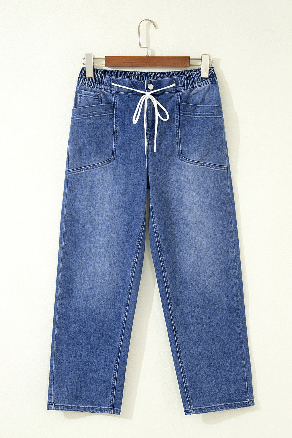 Ashleigh Blue Drawstring Waist Ankle Length Casual Jeans Regular Fit Pocket Detail Denim Pants