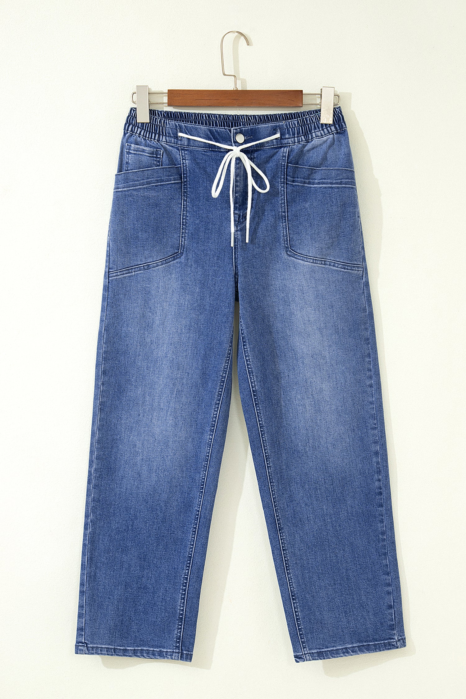 Ashleigh Blue Drawstring Waist Ankle Length Casual Jeans Regular Fit Pocket Detail Denim Pants