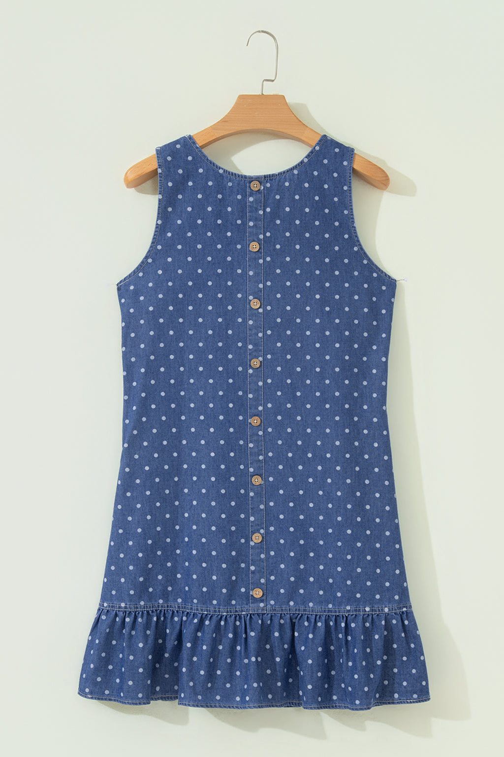 Blue Polka Dot Ruffle Hem Sleeveless Shift Dress Mini Vacation Wholesale