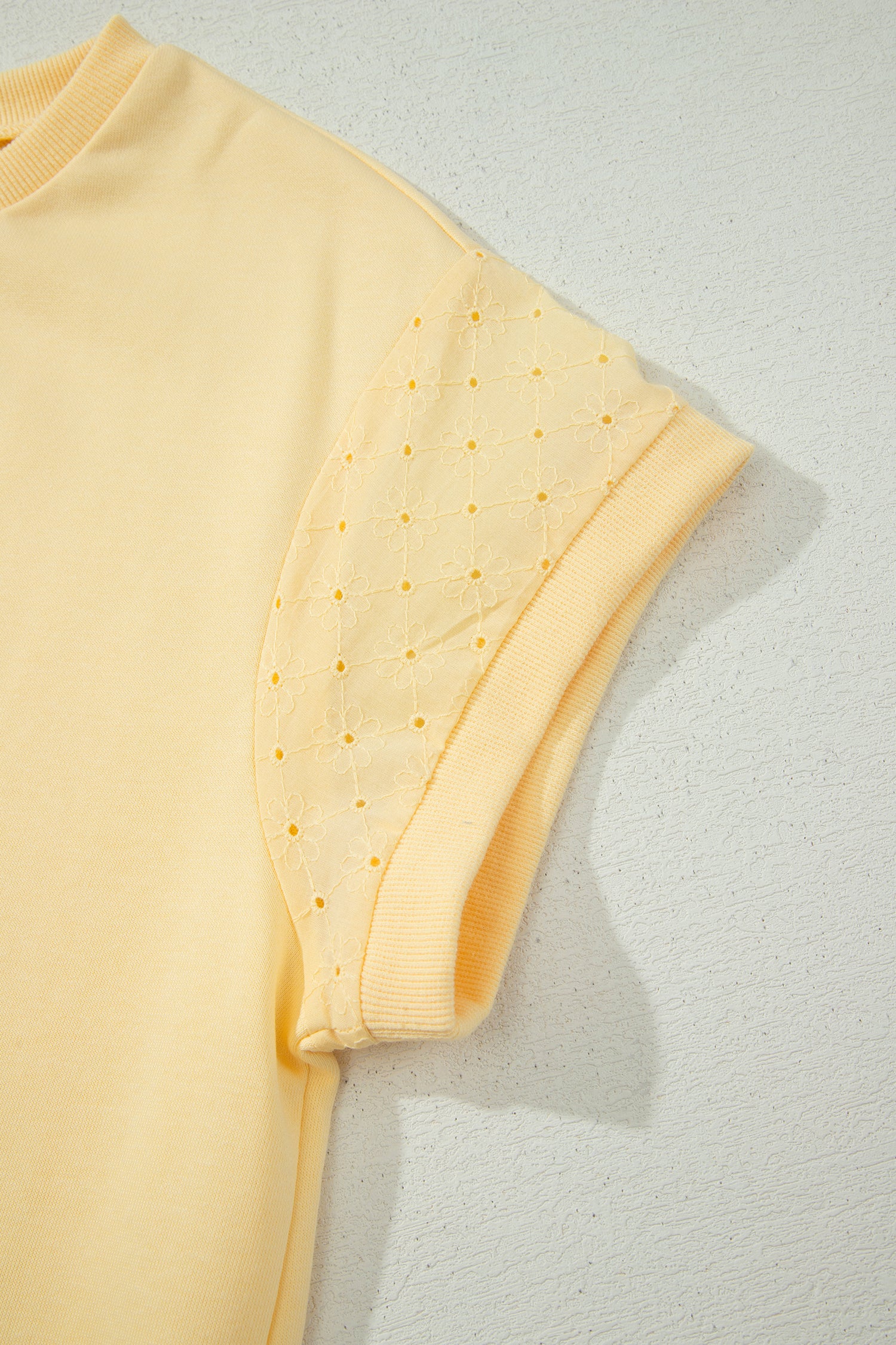 Yellow Eyelet Lace Patchwork Sleeve Short 2pcs Outfit