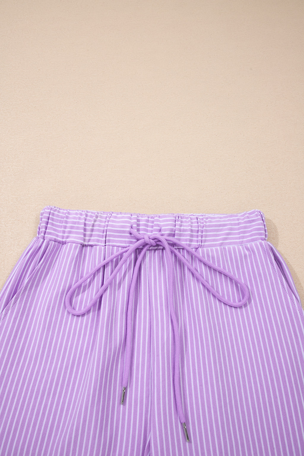 Khaki Stripe Dolman Sleeve Polo Shirt and Drawstring Shorts Set