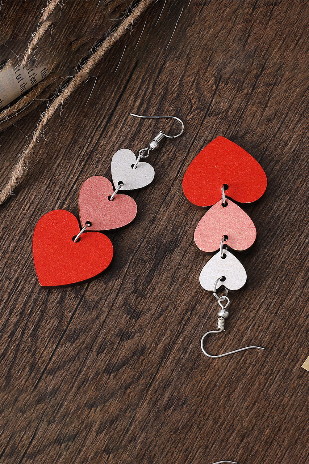 Red Heart Shape Tiered Dangle Earring