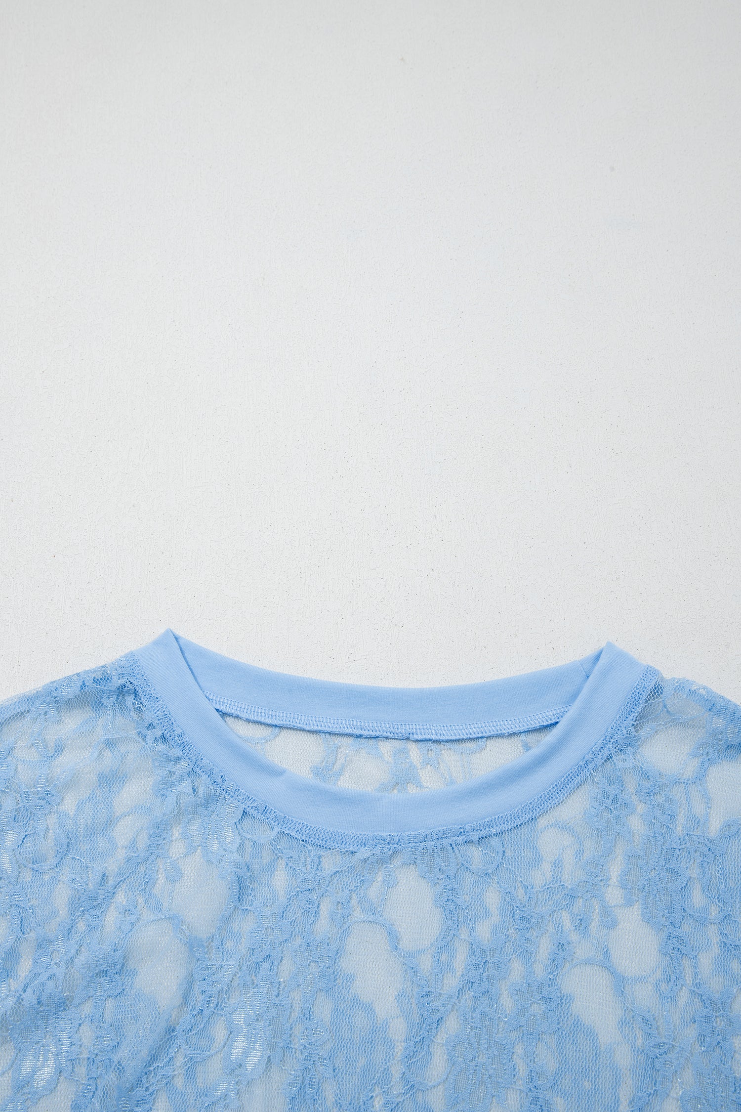 Beau Blue Sheer Floral Lace Boxy Tee