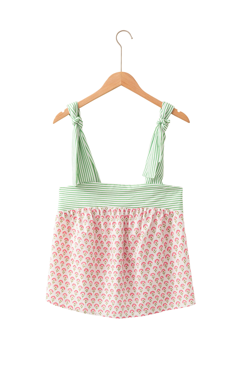 Green Fashion Printed Knot Straps Babydoll Tank Top