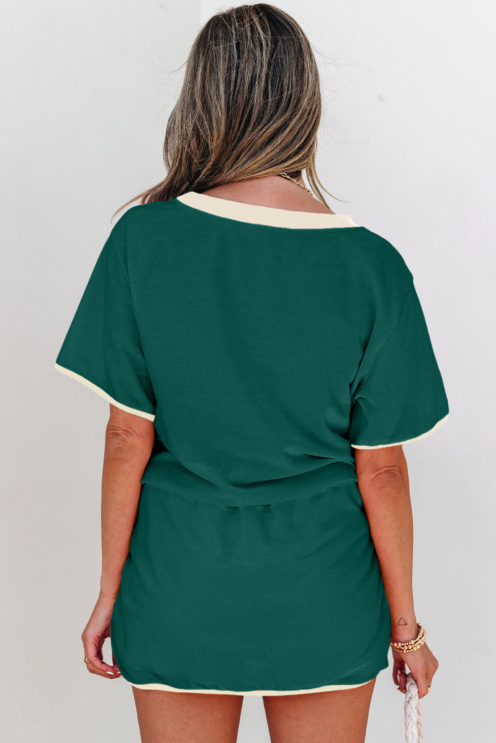 Apricot Colorblock Edge Drop Shoulder T Shirt and Skort 2Pcs Set