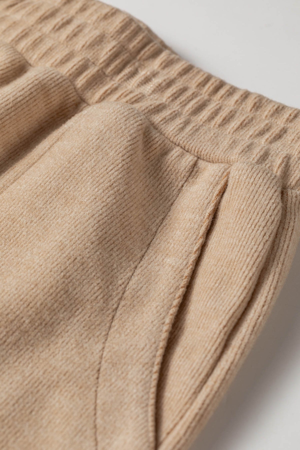 Light French Beige Solid Color Short Sleeve Top Casual Pants 2pcs Corduroy Set