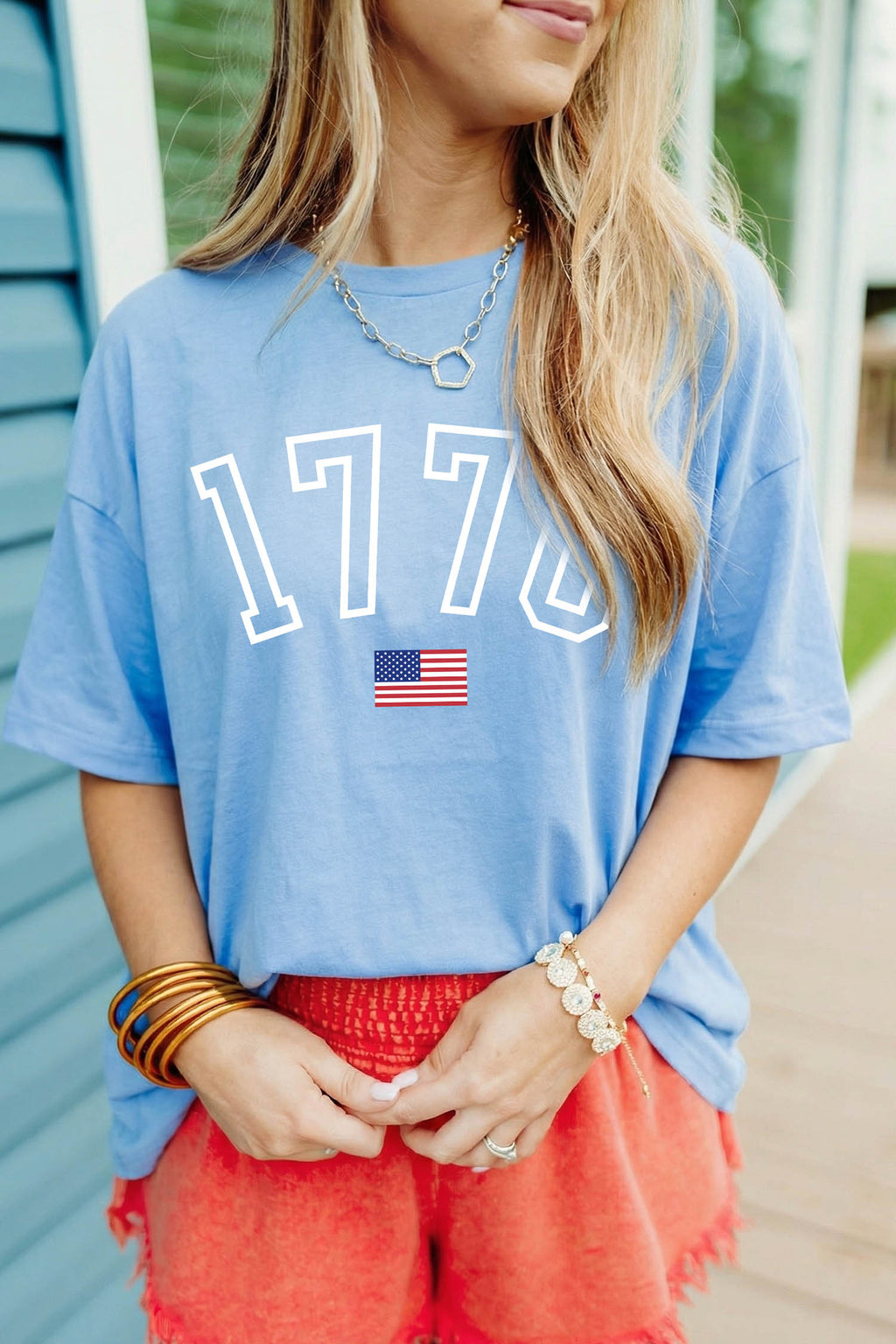 1776 American Flag Print Oversized Tee