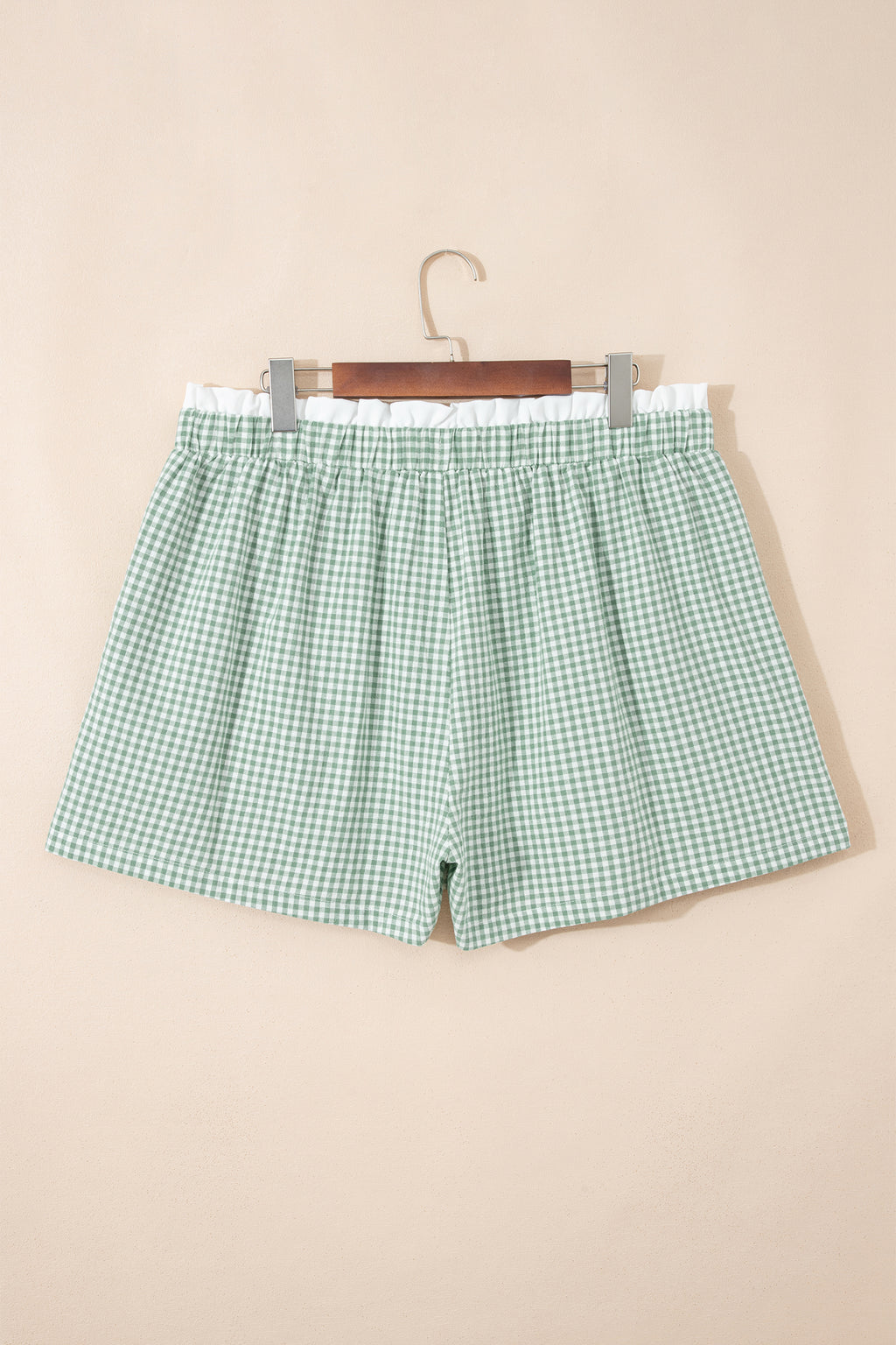 Red Contrast Trim Plaid Print Plus Size Shorts