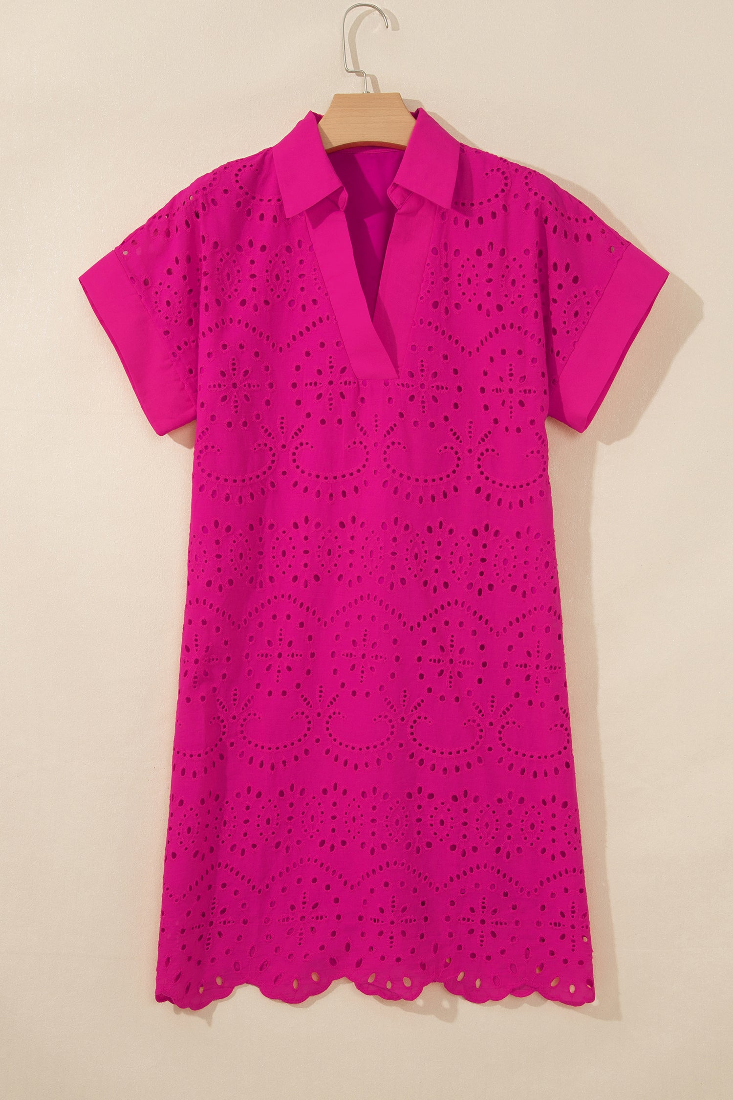 Black Solid Color Eyelet Embroidered T Shirt Mini Dress
