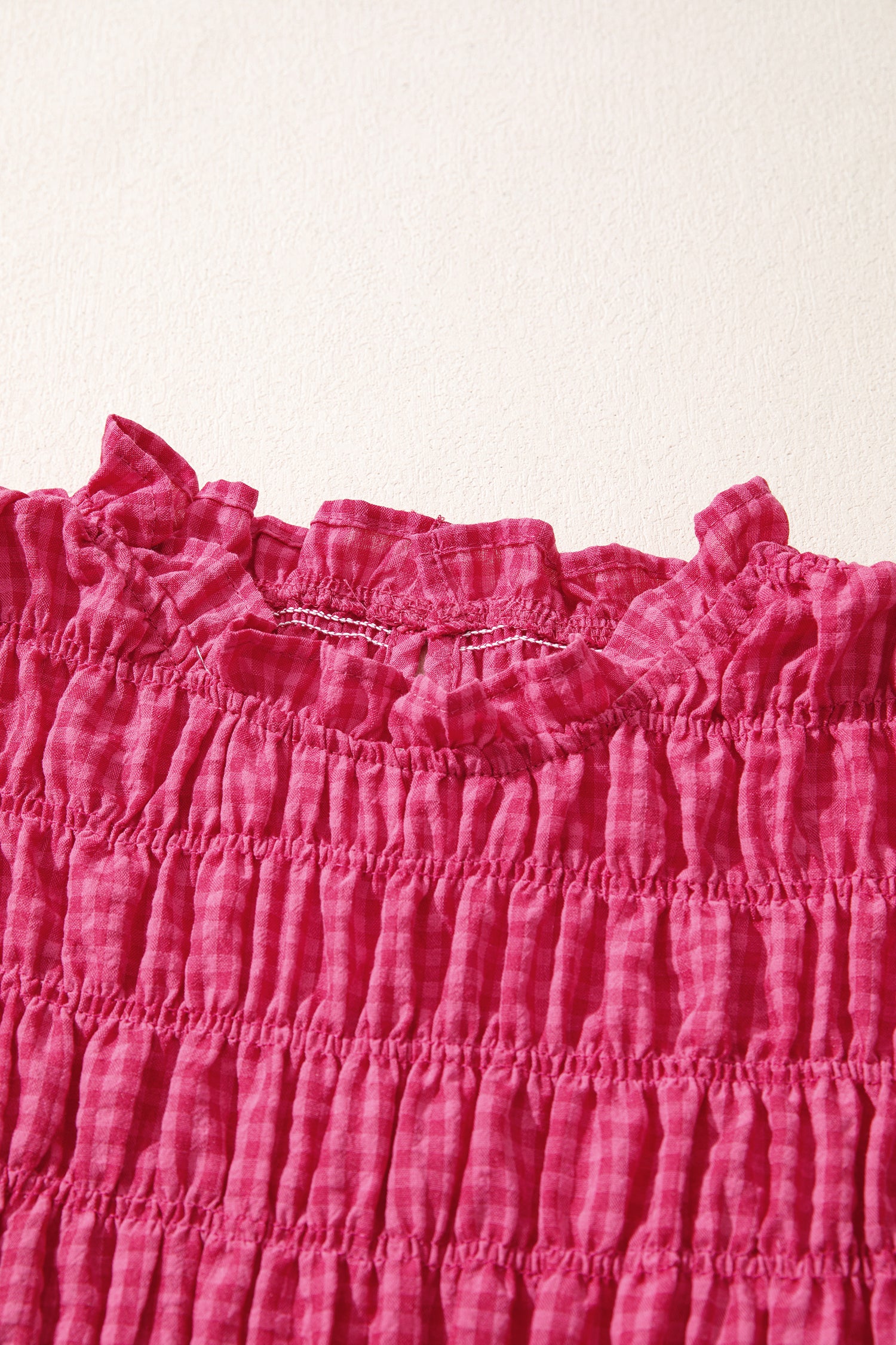 Red Plaid Shirred Ruffle Trim Tank Top