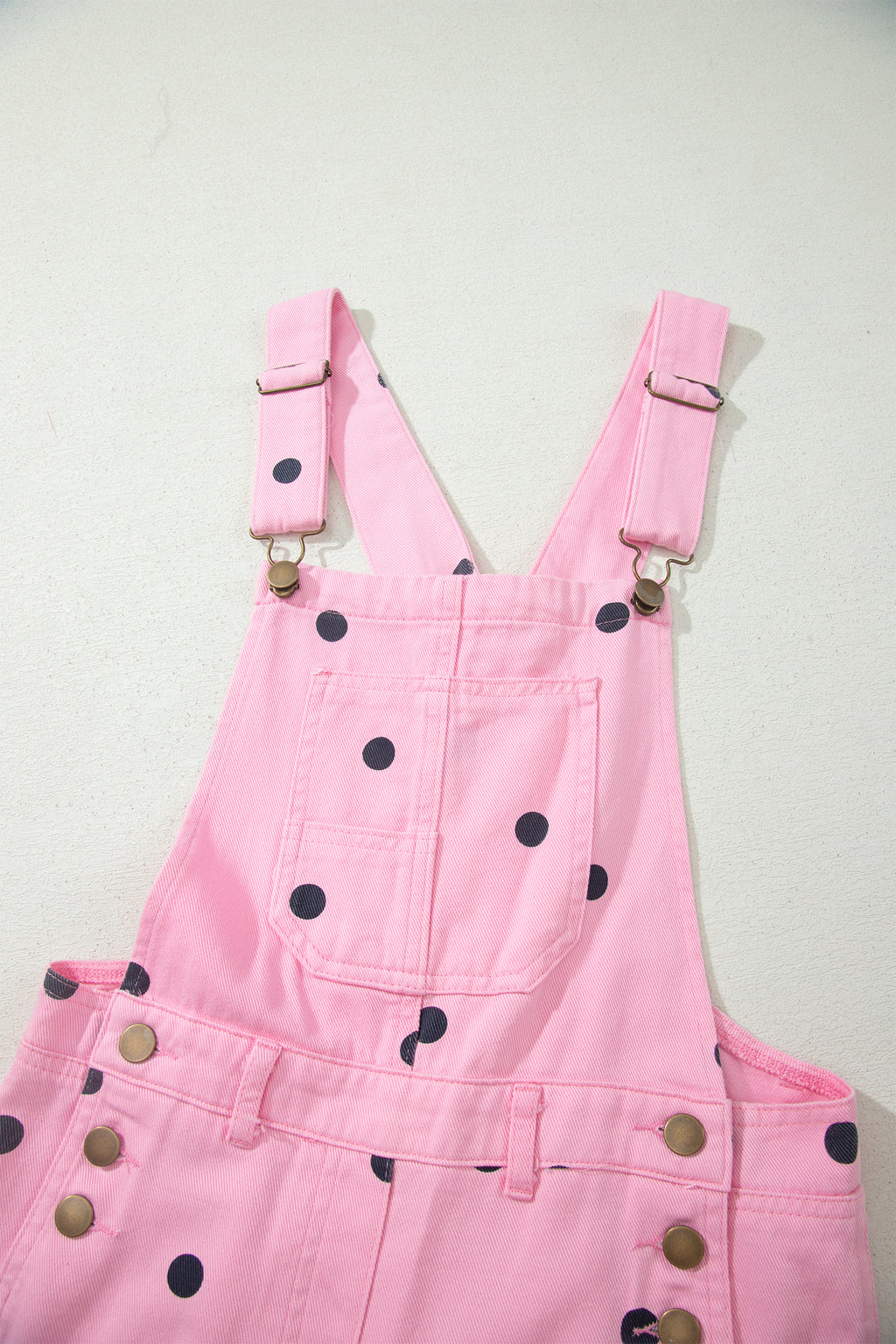 Light French Beige Polka Dot Print Bib Pocket Denim Barrel Overalls Jumpsuit