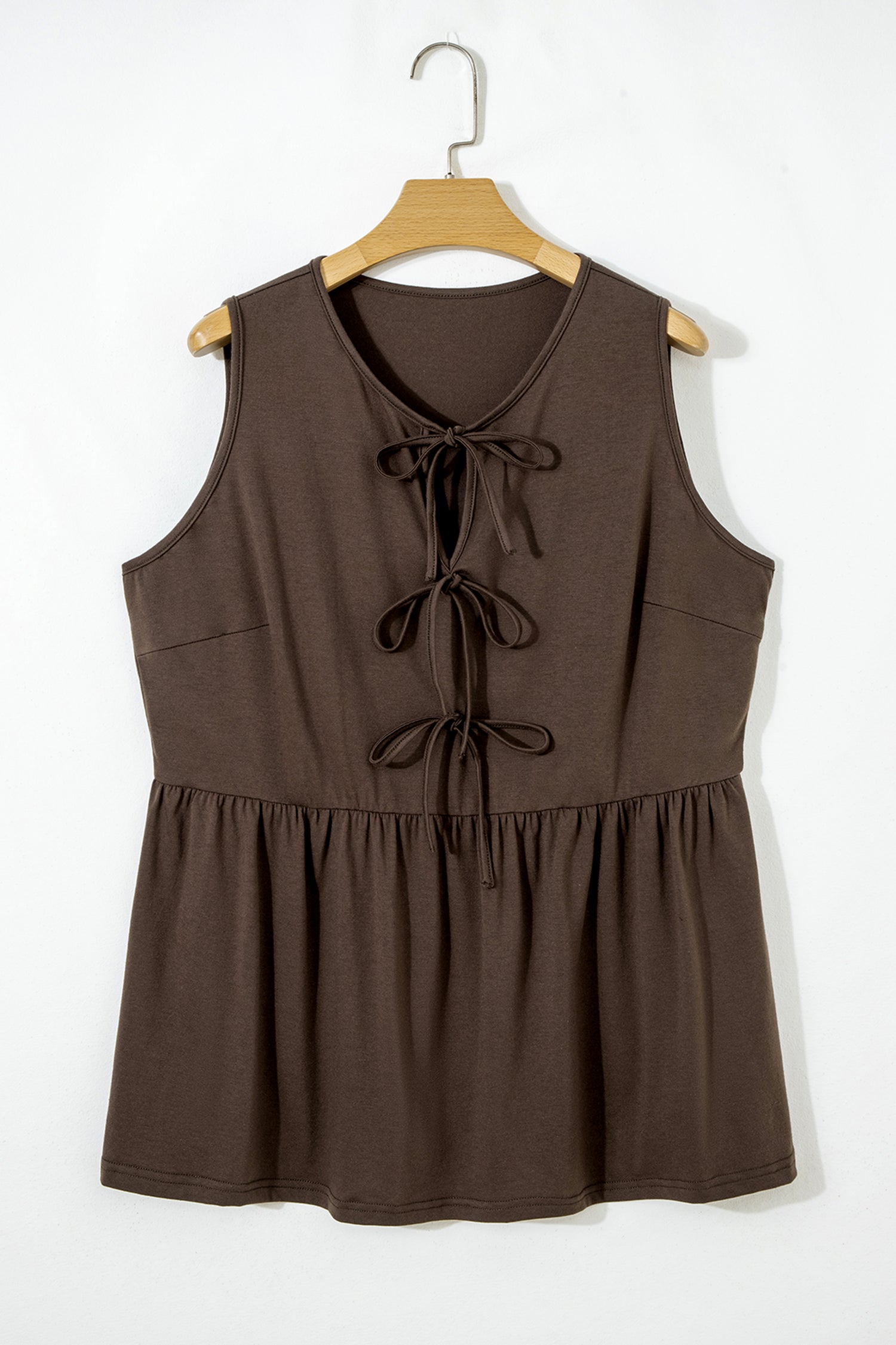 Black Plus Size Solid Color Bow Tie Peplum Tank Top