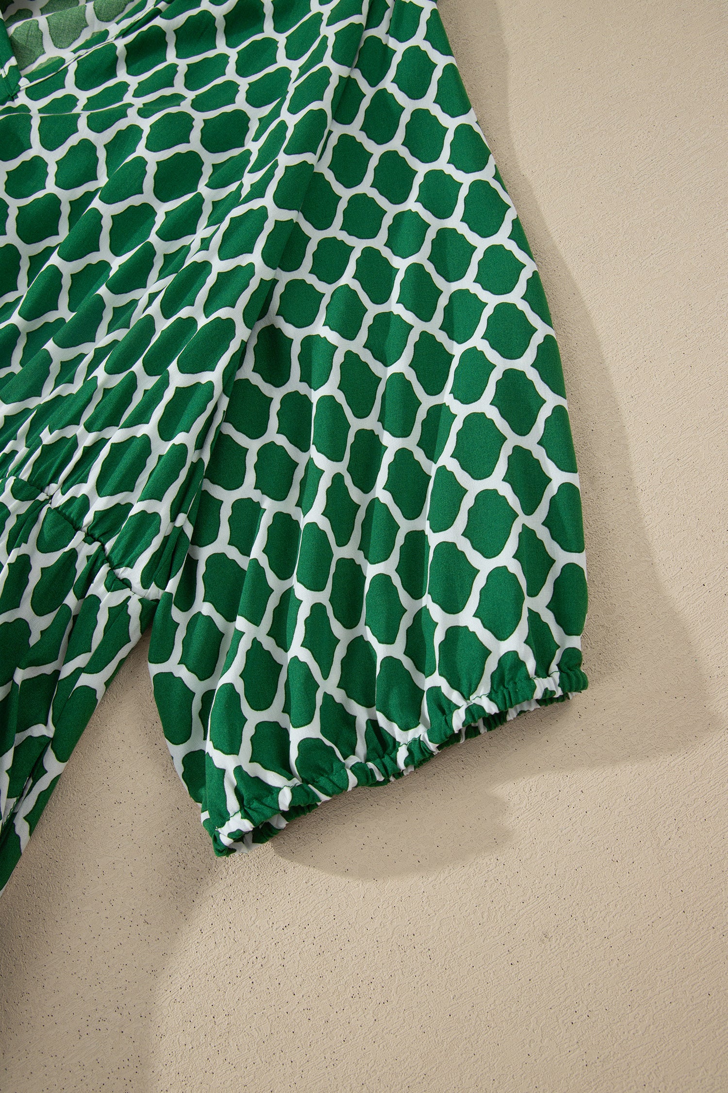 Green Plus Size Geometric Print Pocketed Ruffle Hem Casual Dress