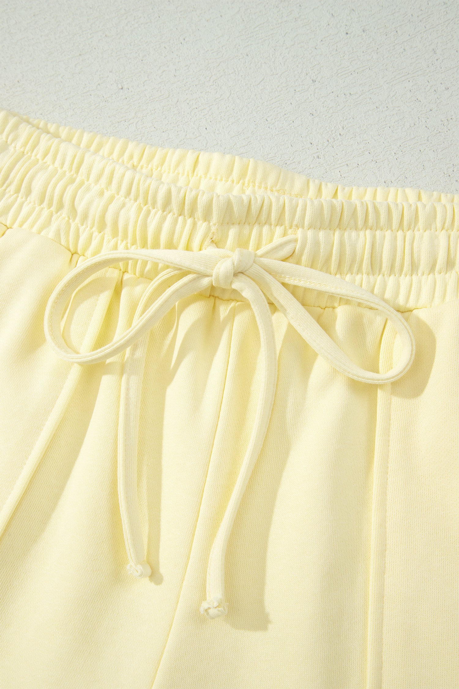 Yellow Cream Solid Color Tee Drawstring Shorts Comfy 2pcs Set