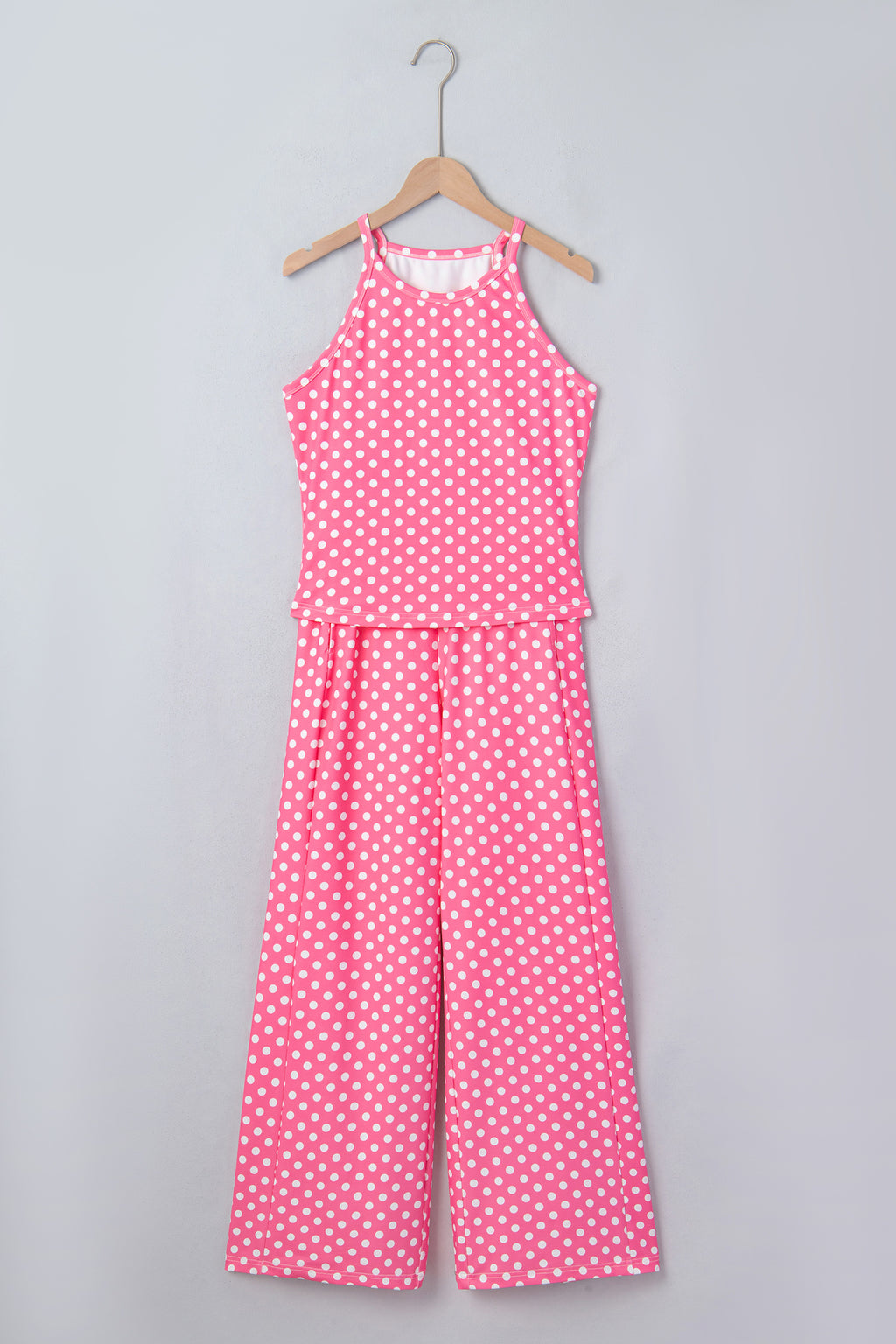 Blue Polka Dot Print Slim Tank Loose Pants 2pcs Outfit