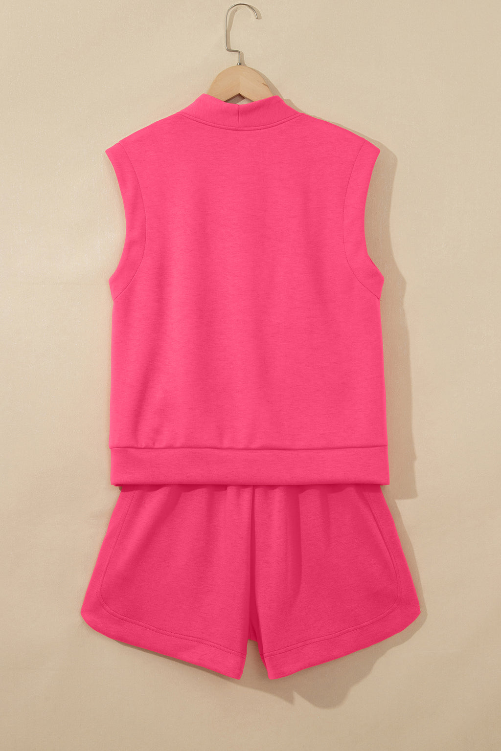 Oatmeal Quarter Zip Sleeveless Top Drawstring Shorts Casual 2pcs Outfit