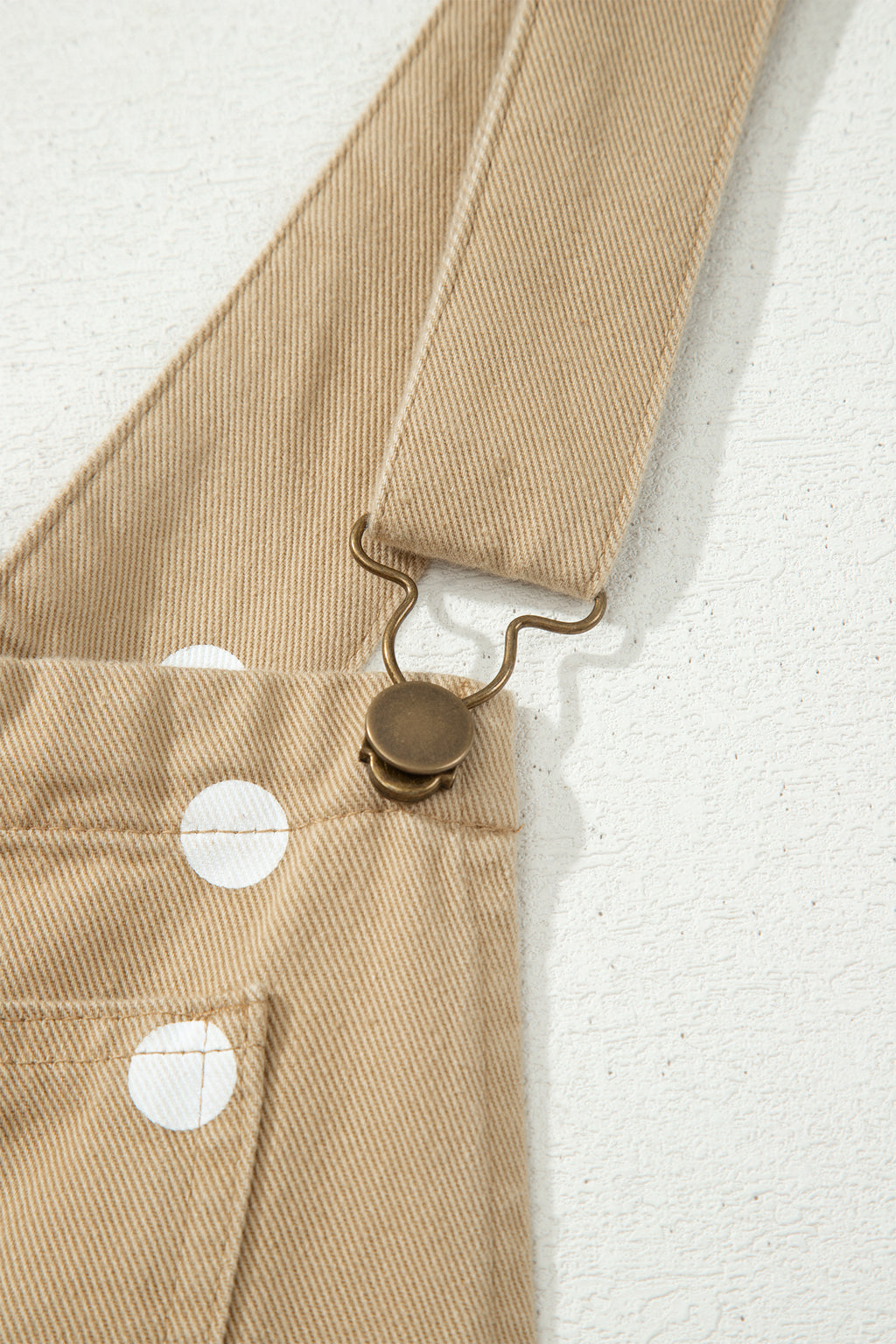 Light French Beige Polka Dot Print Bib Pocket Denim Barrel Overalls Jumpsuit