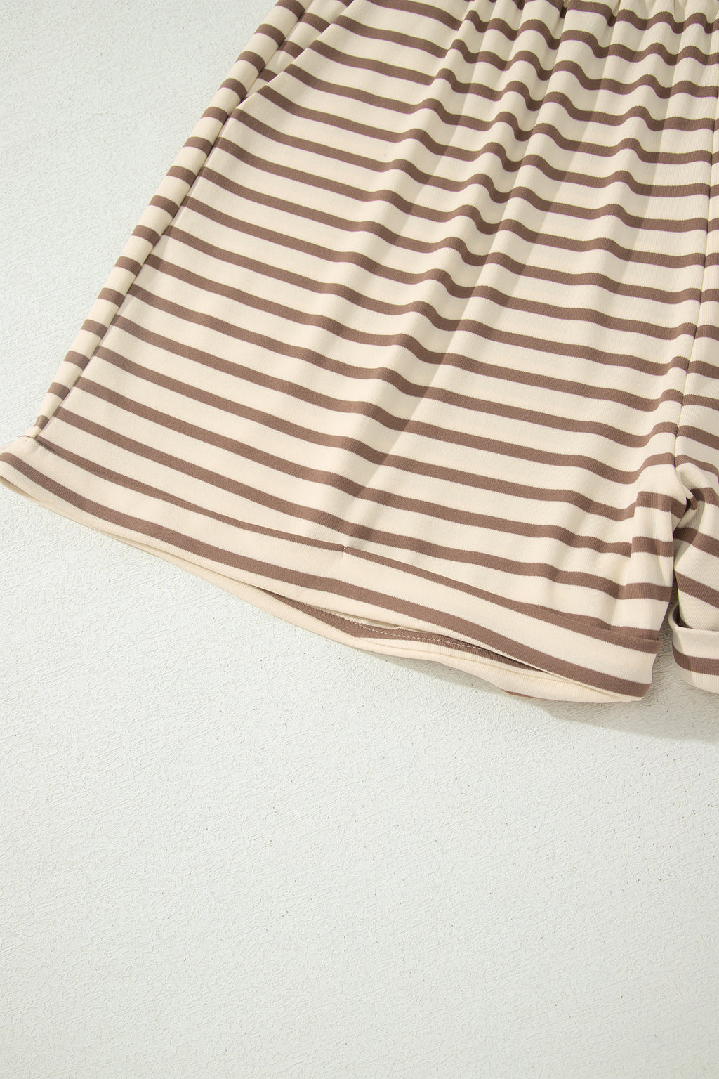 Brown Stripe Plus Size Half Buttons Top and Shorts Set