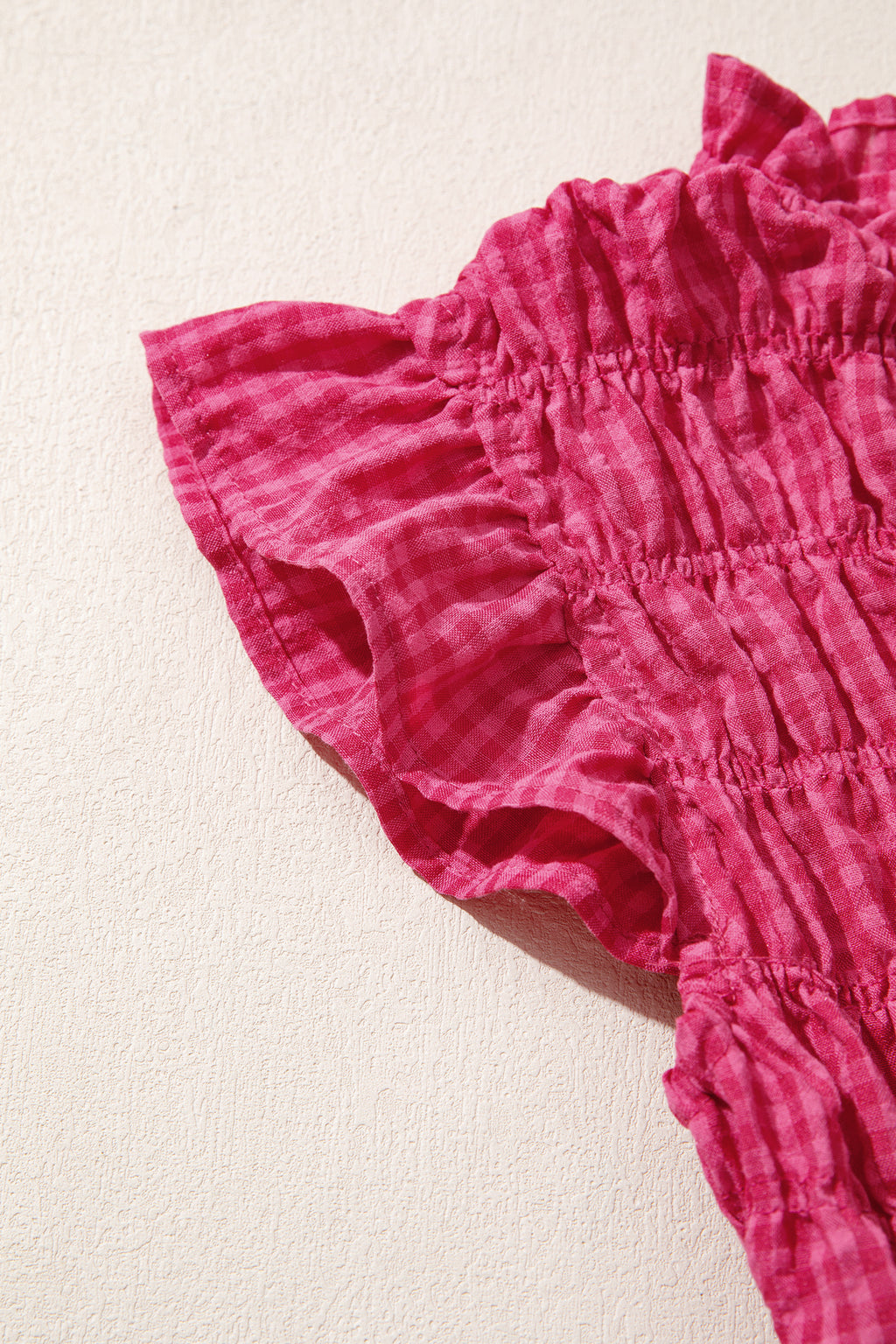 Red Plaid Shirred Ruffle Trim Tank Top