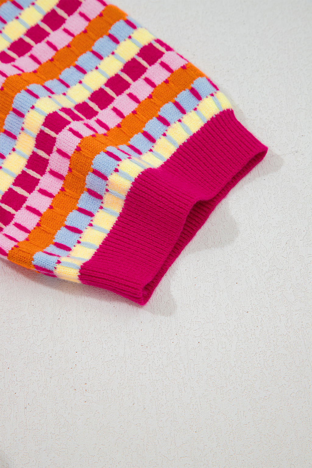 Orange Abstract Striped Knit Short Sleeve Sweater