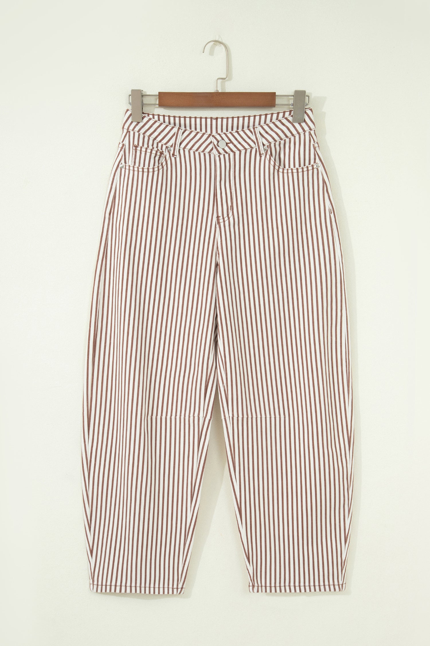 Brown Stripe Casual Barrel Jeans