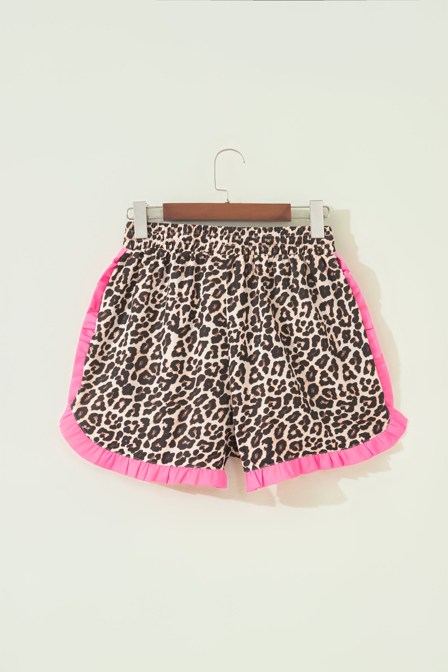 Pink Stripe Contrast Ruffle Trim Shorts