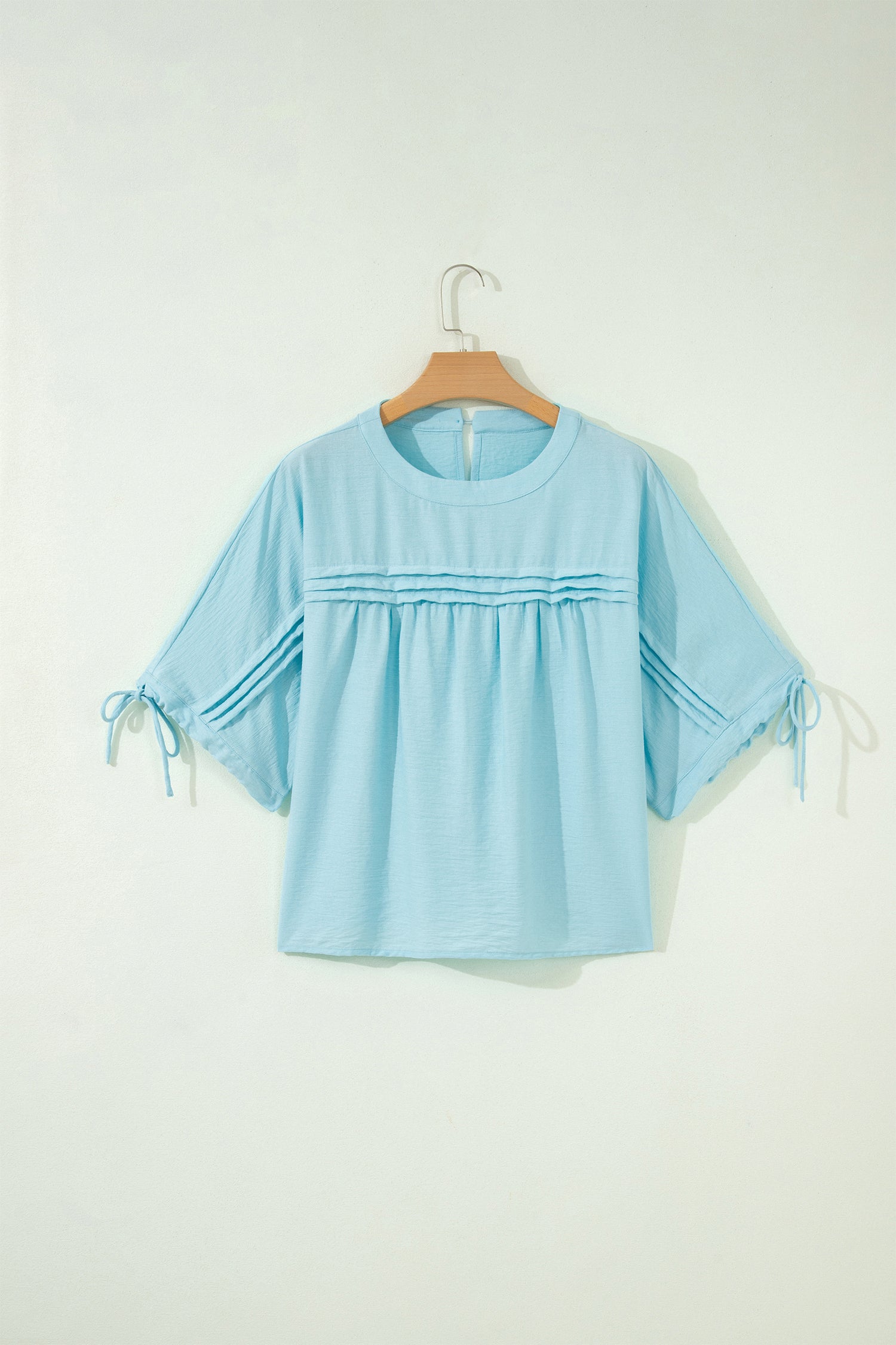 Yellow Cream Tie Half Sleeve Pleated Detail Babydoll Blouse