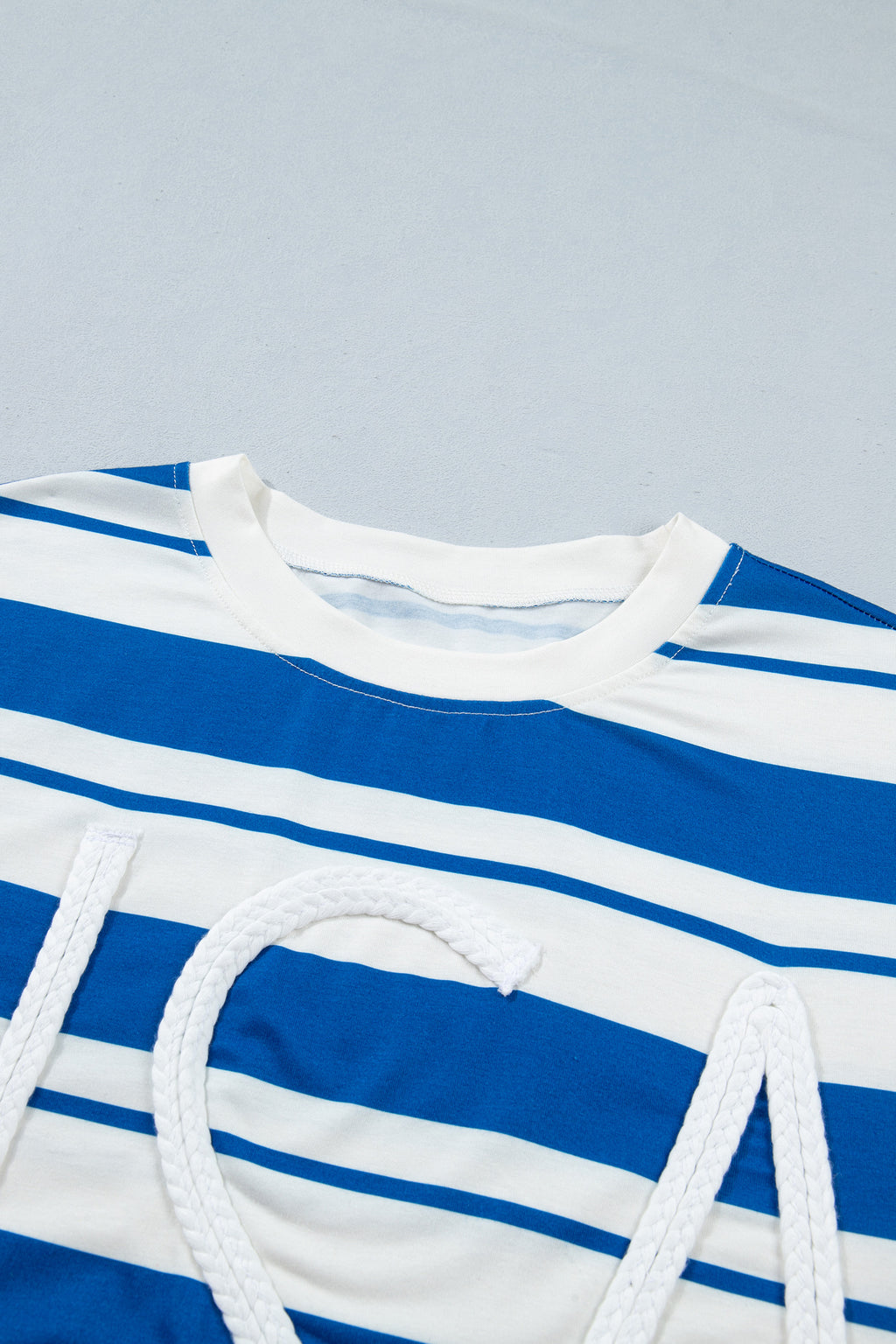 Blue Stripe USA Graphic Drop Shoulder Half Sleeve Loose T Shirt